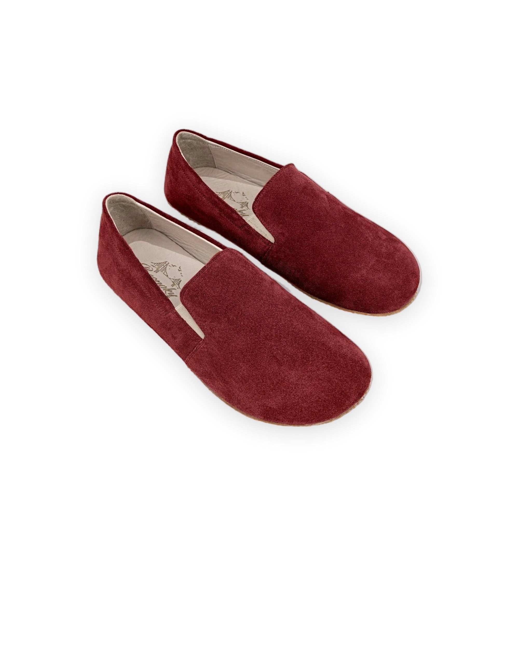 Men's Burgundy Suede Barefoot Shoes - Handcrafted Calf Leather Wide Toe Box | Bespoky