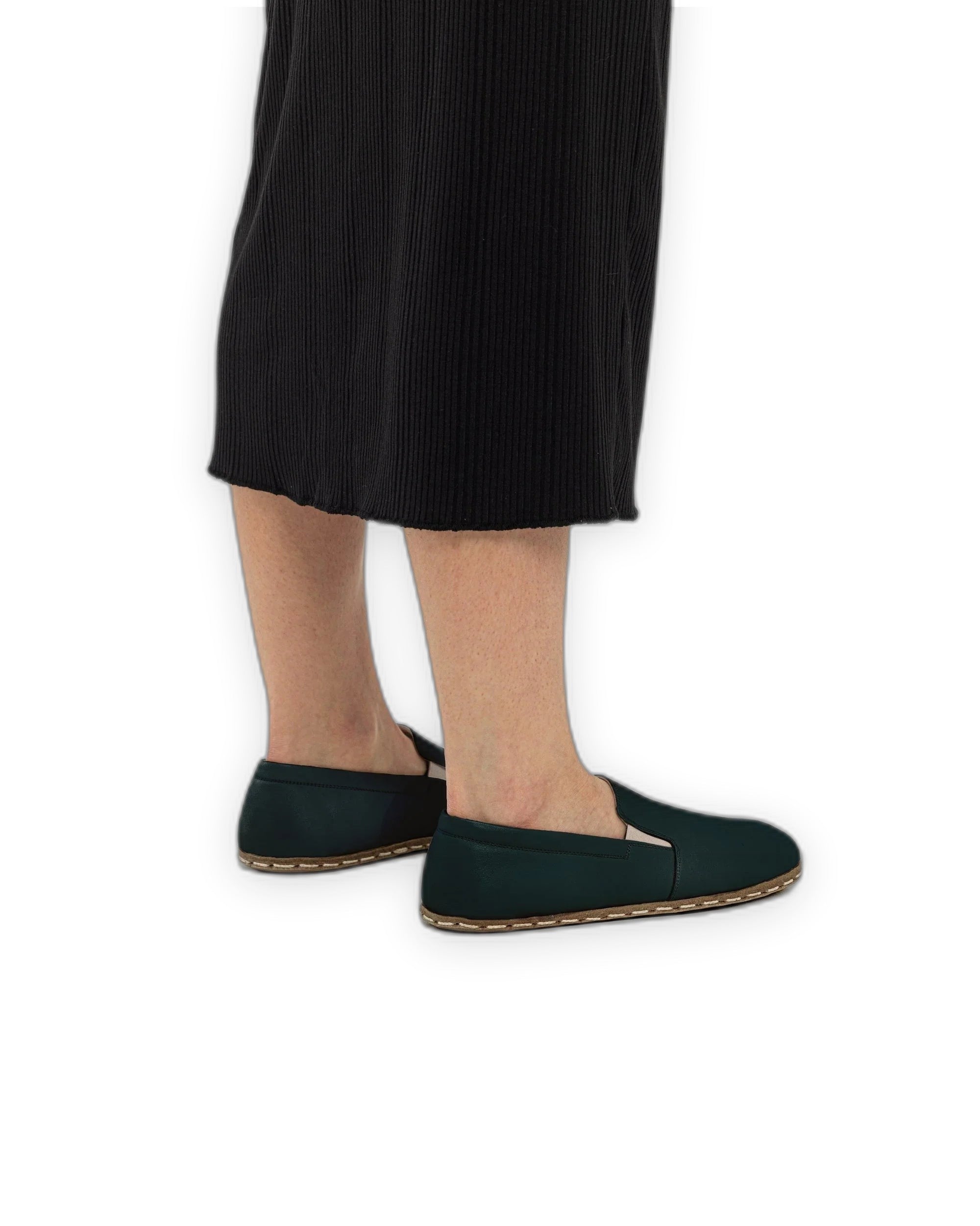 Detail Dark Green Barefoot Shoes - Handcrafted Calf Leather Turkey | Bespoky