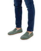 Side view Green Suede Barefoot Shoes - Calf Leather Zero Drop | Bespoky