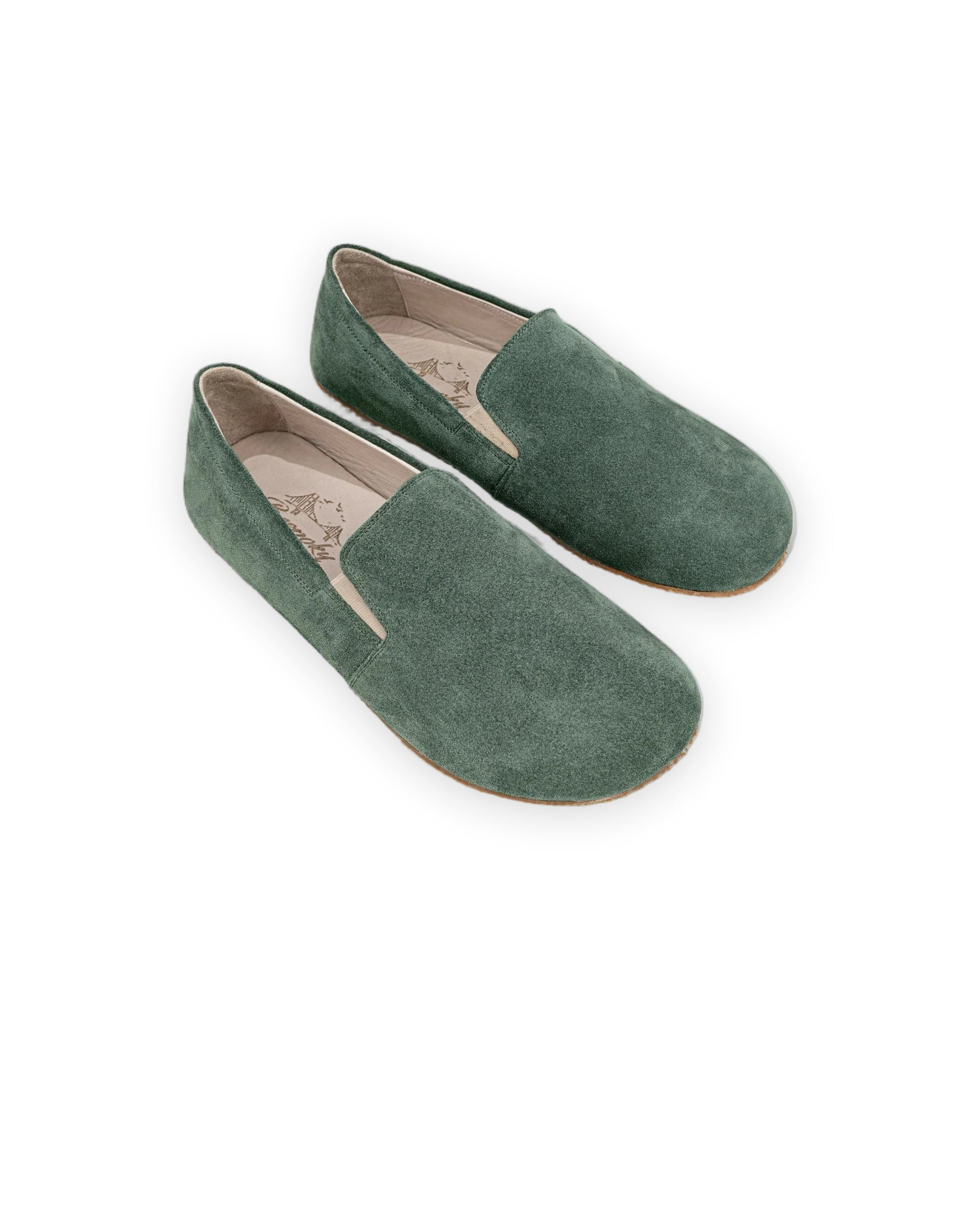 Men's Green Suede Barefoot Shoes - Handcrafted Calf Leather Wide Toe Box | Bespoky