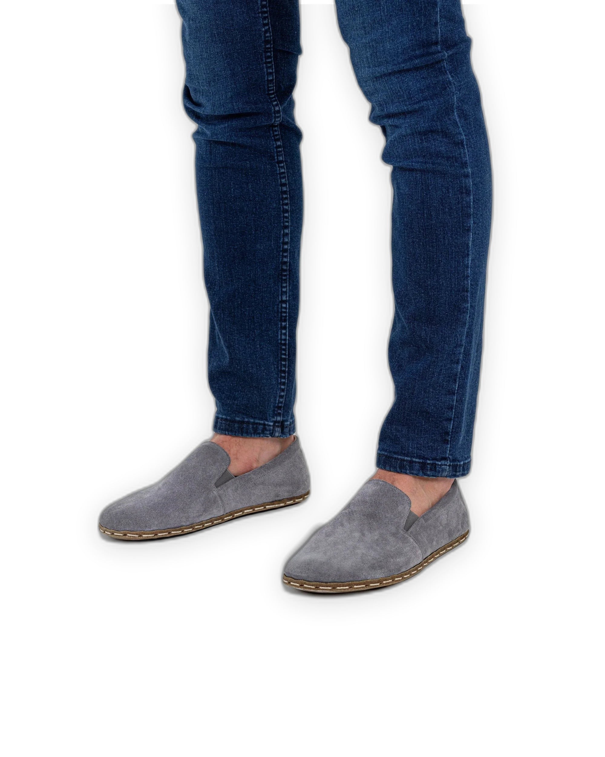 Side view Grey Suede Barefoot Shoes - Calf Leather Zero Drop | Bespoky