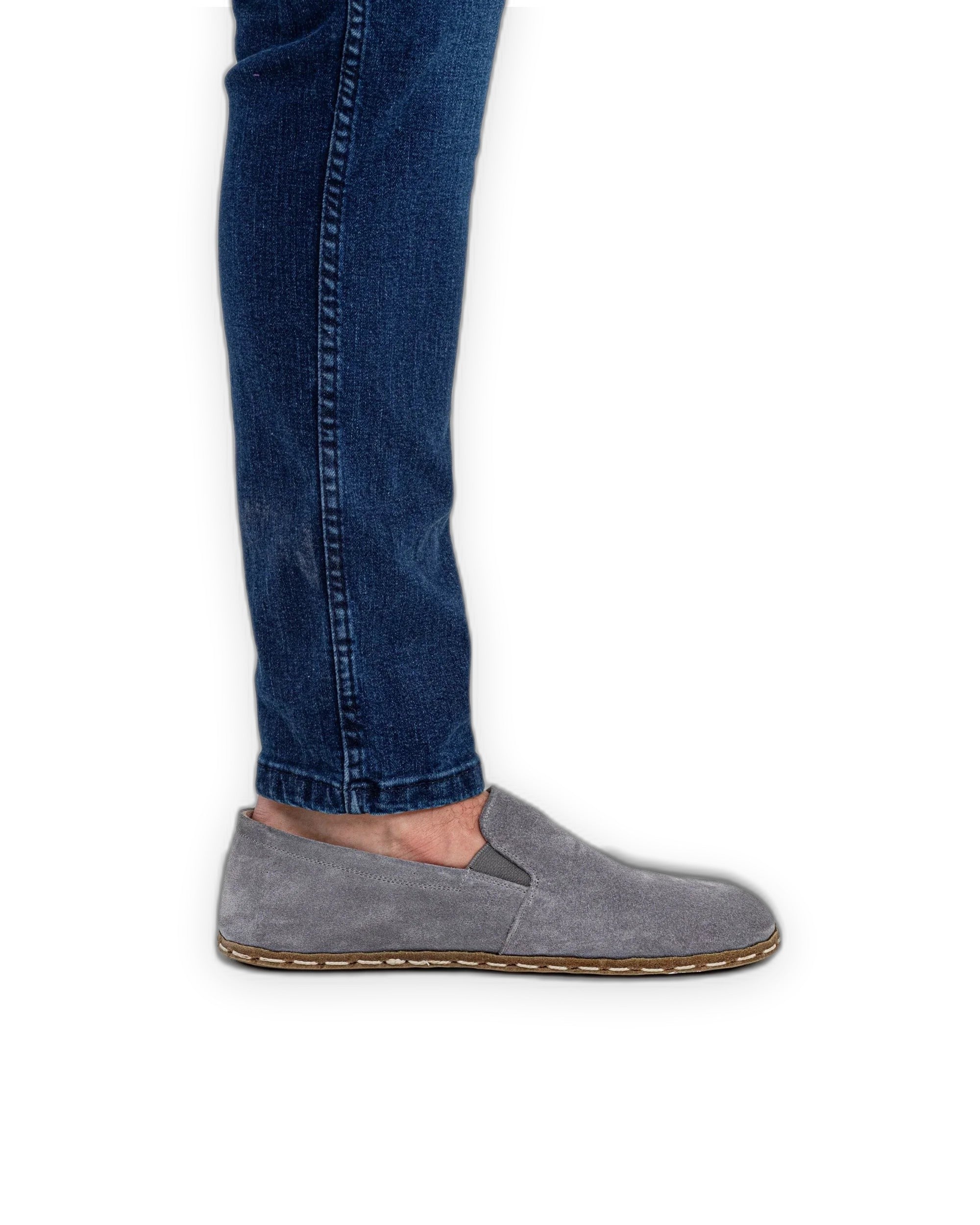 Detail Grey Suede Barefoot Shoes - Handcrafted Calf Leather Turkey | Bespoky