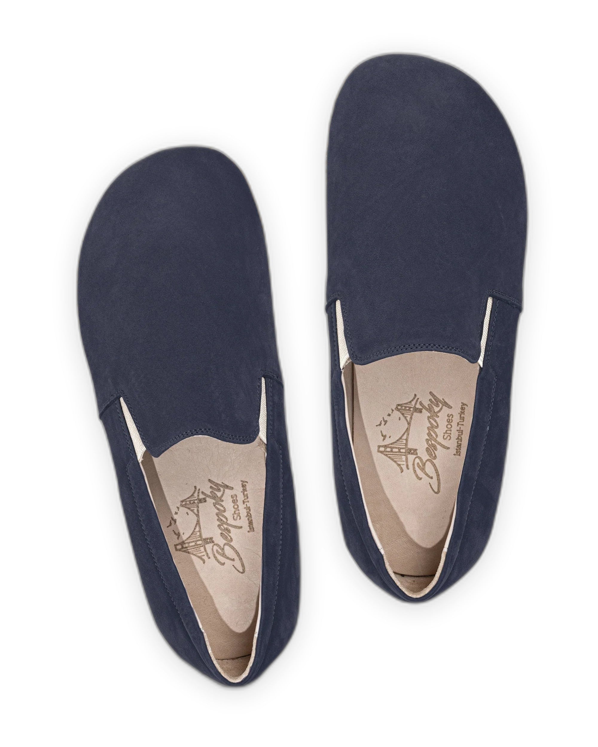 Side view Navy Nubuck Barefoot Shoes - Calf Leather Zero Drop | Bespoky