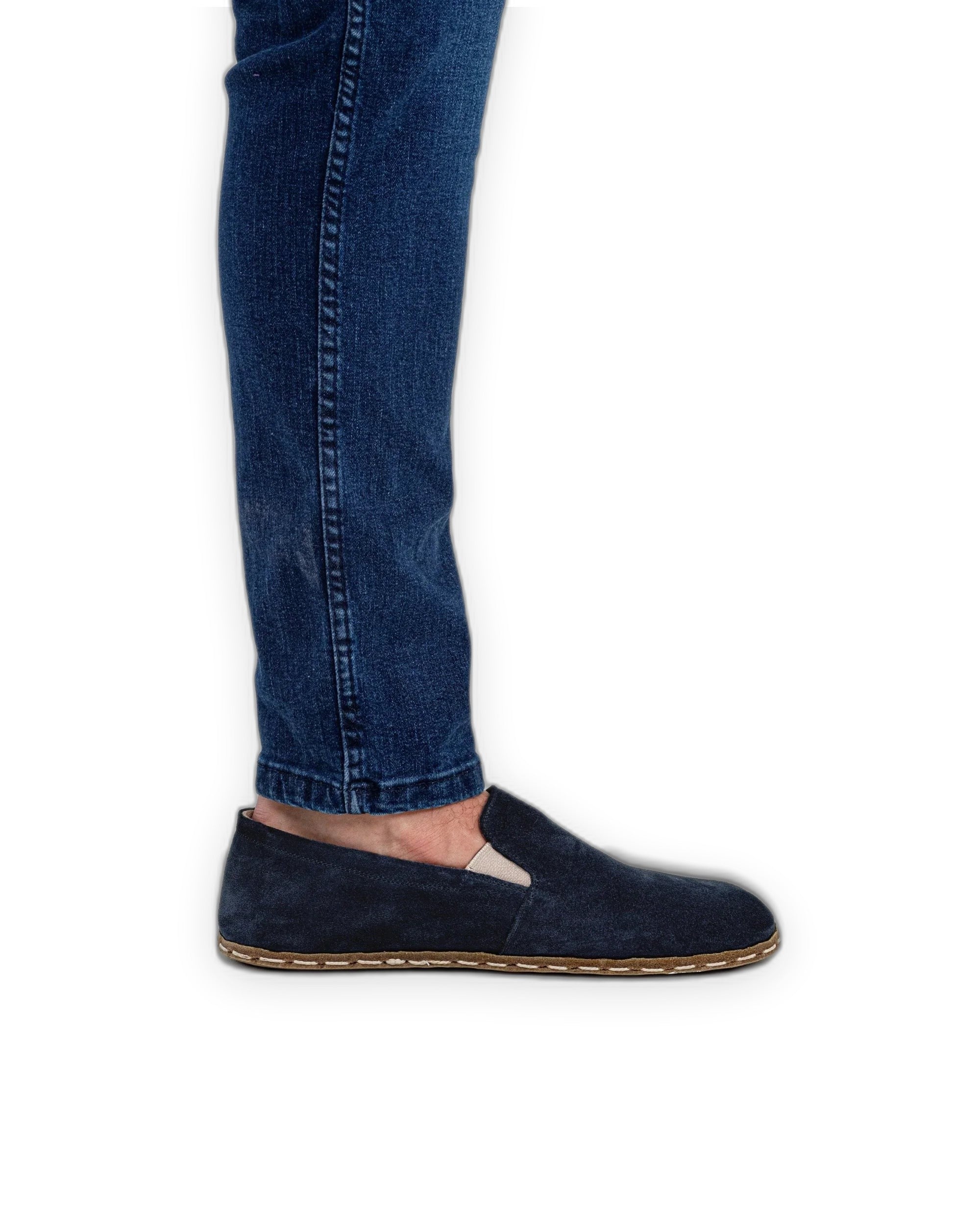 Detail Navy Suede Barefoot Shoes - Handcrafted Calf Leather Turkey | Bespoky
