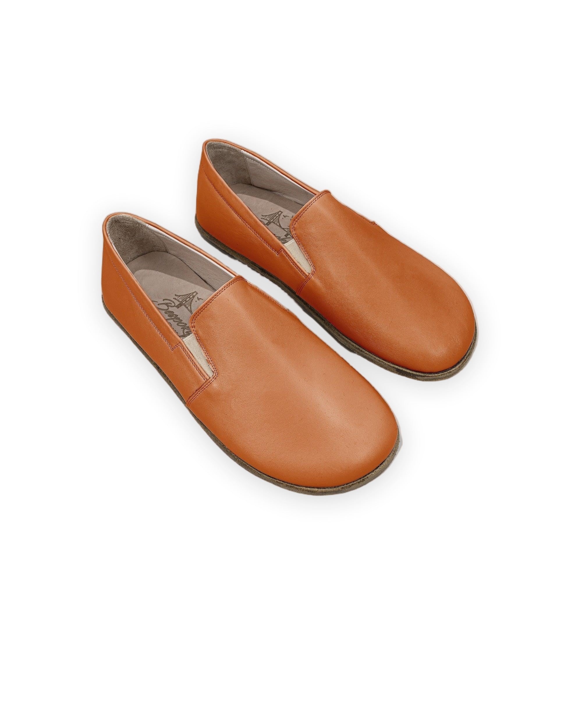 Men's Orange Barefoot Shoes - Handcrafted Calf Leather Wide Toe Box | Bespoky