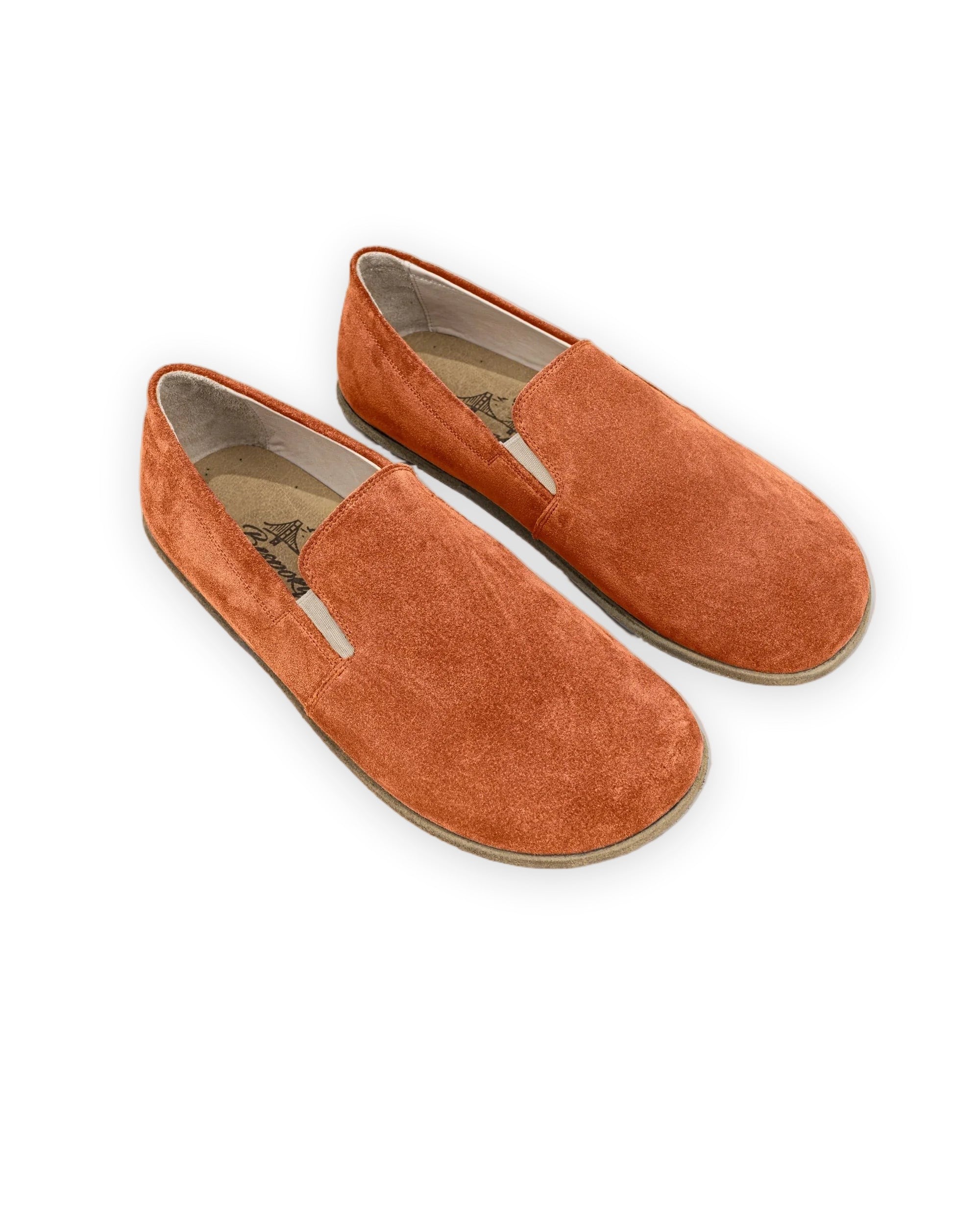 Men's Orange Suede Barefoot Shoes - Handcrafted Calf Leather Wide Toe Box | Bespoky