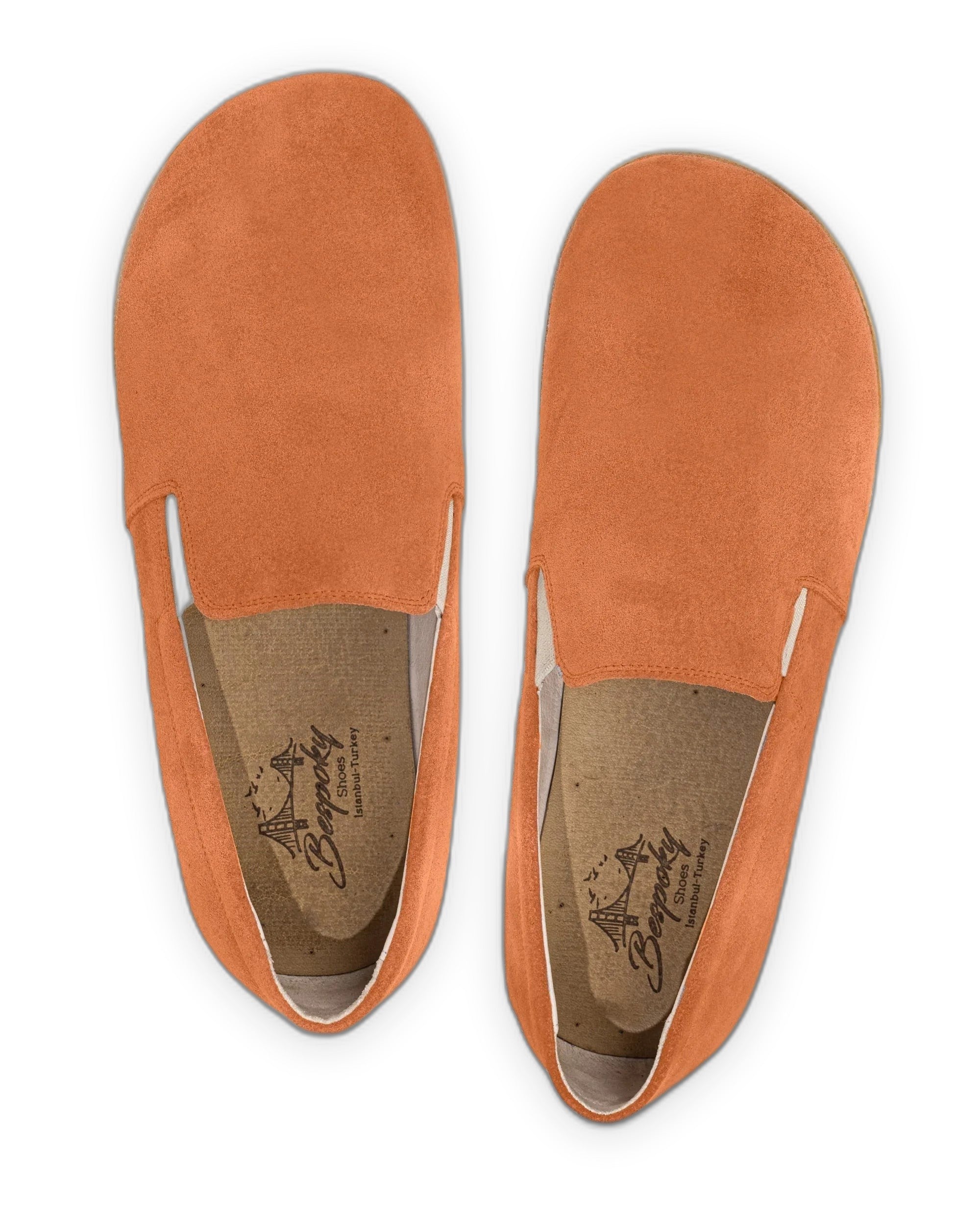 Side view Orange Suede Barefoot Shoes - Calf Leather Zero Drop | Bespoky