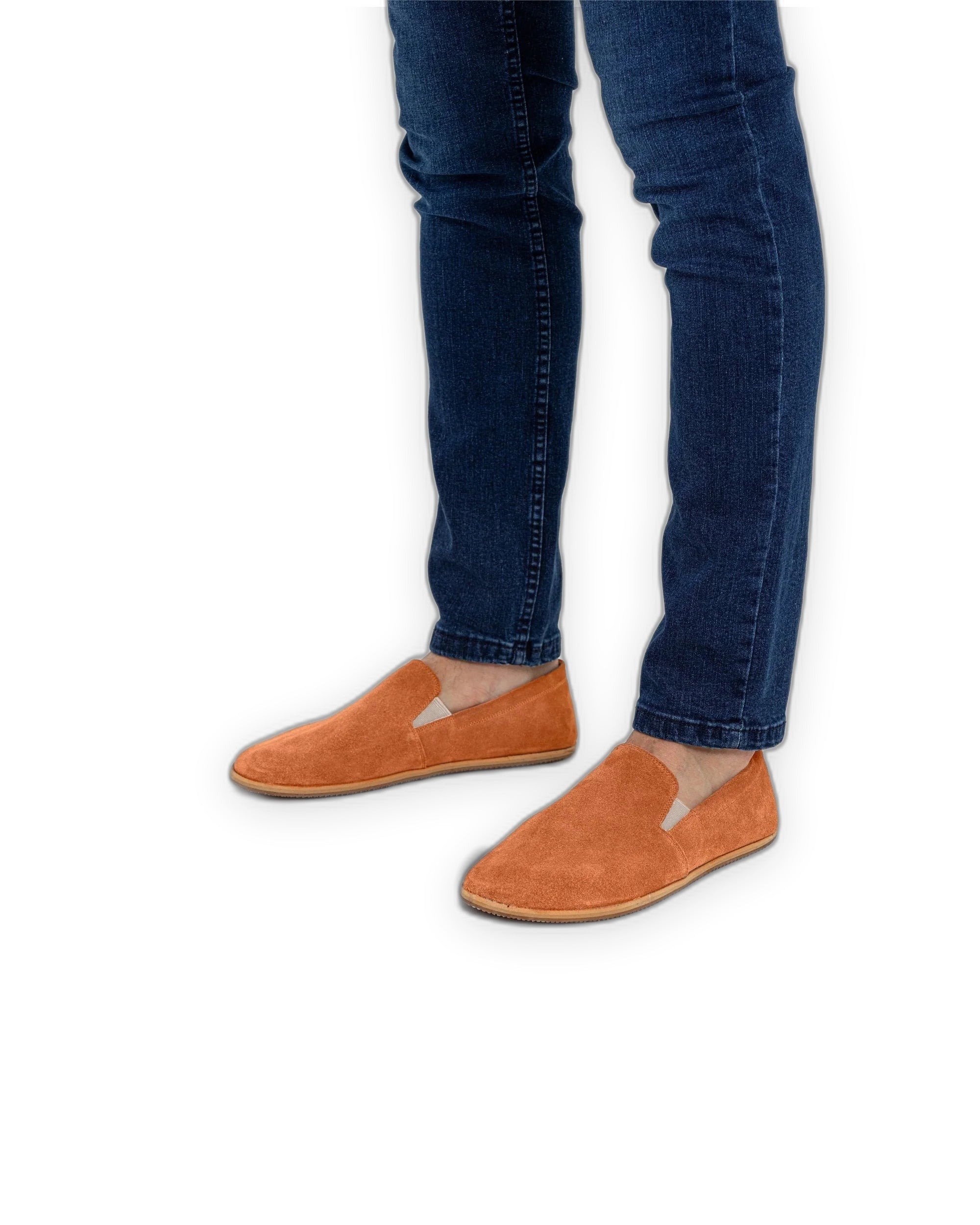 Pair Orange Suede Barefoot Shoes - Barefoot Wide Toe Calf Leather | Bespoky