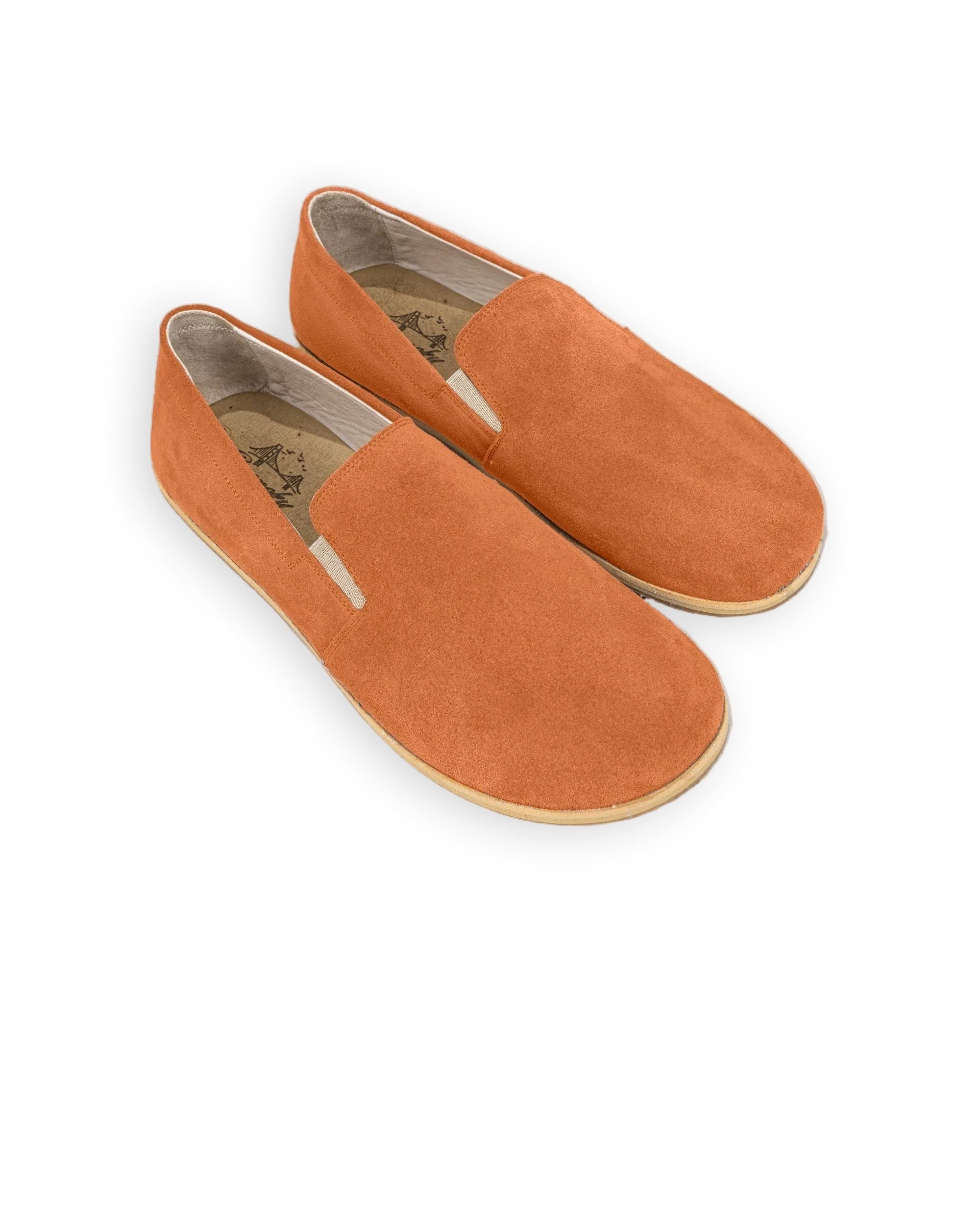 Men's Orange Suede Barefoot Shoes - Handcrafted Calf Leather Wide Toe Box | Bespoky