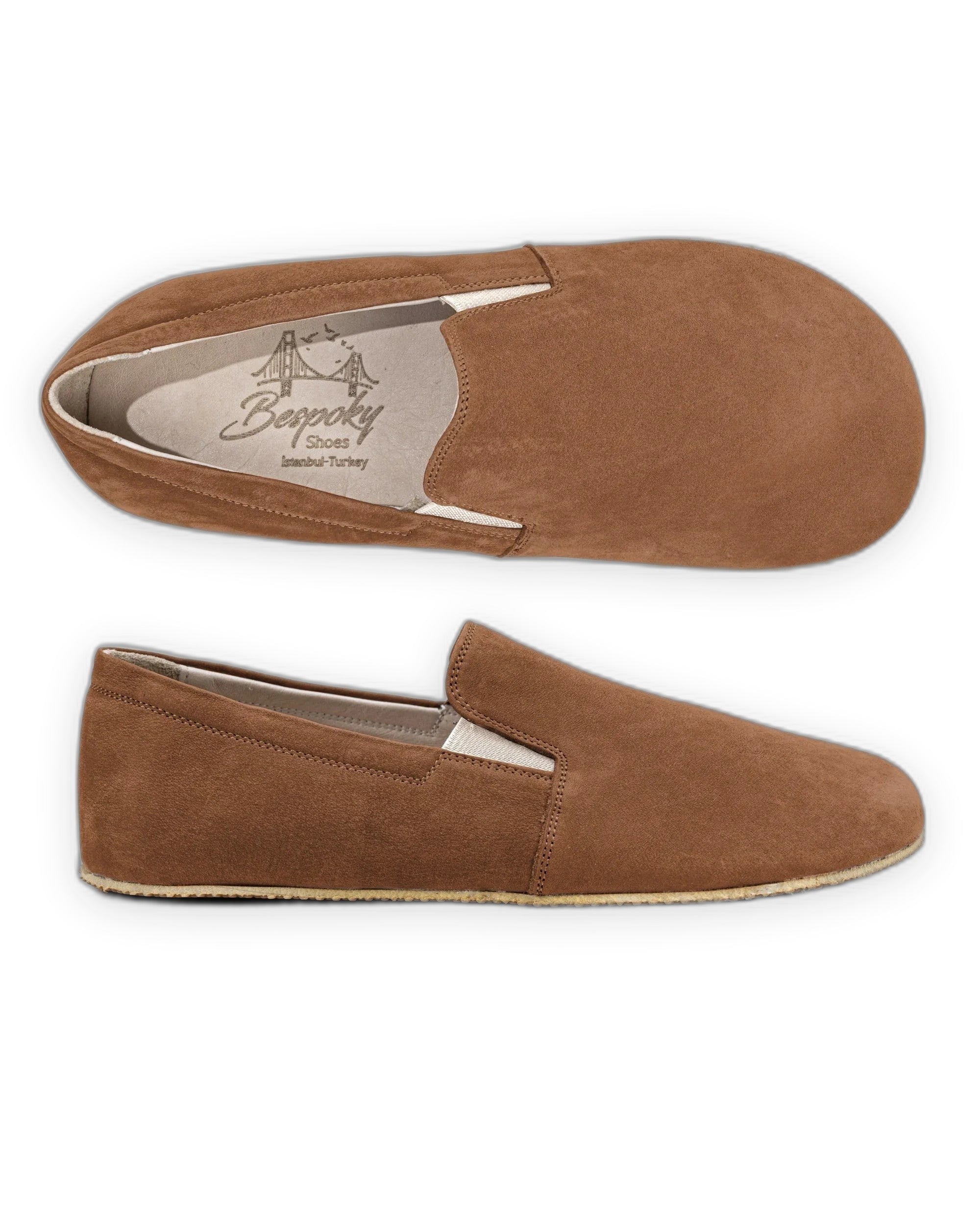 Top view Tan Nubuck Barefoot Shoes - Handcrafted Calf Leather | Bespoky