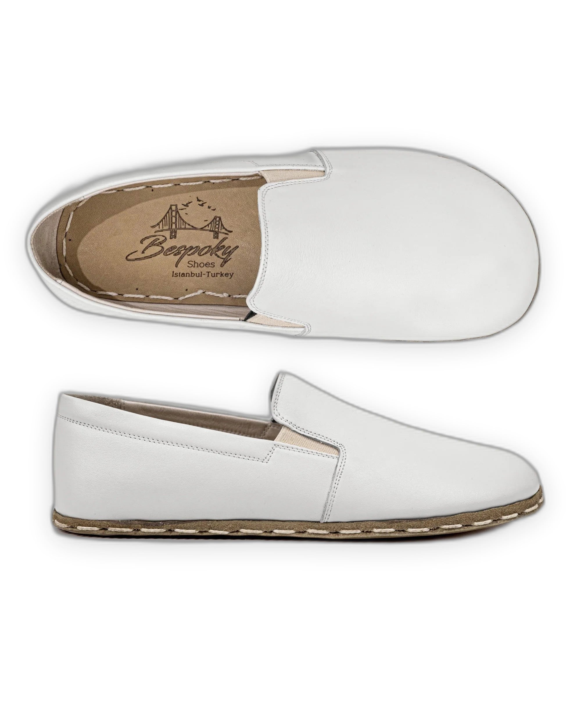 Top view White Barefoot Shoes - Handcrafted Calf Leather | Bespoky
