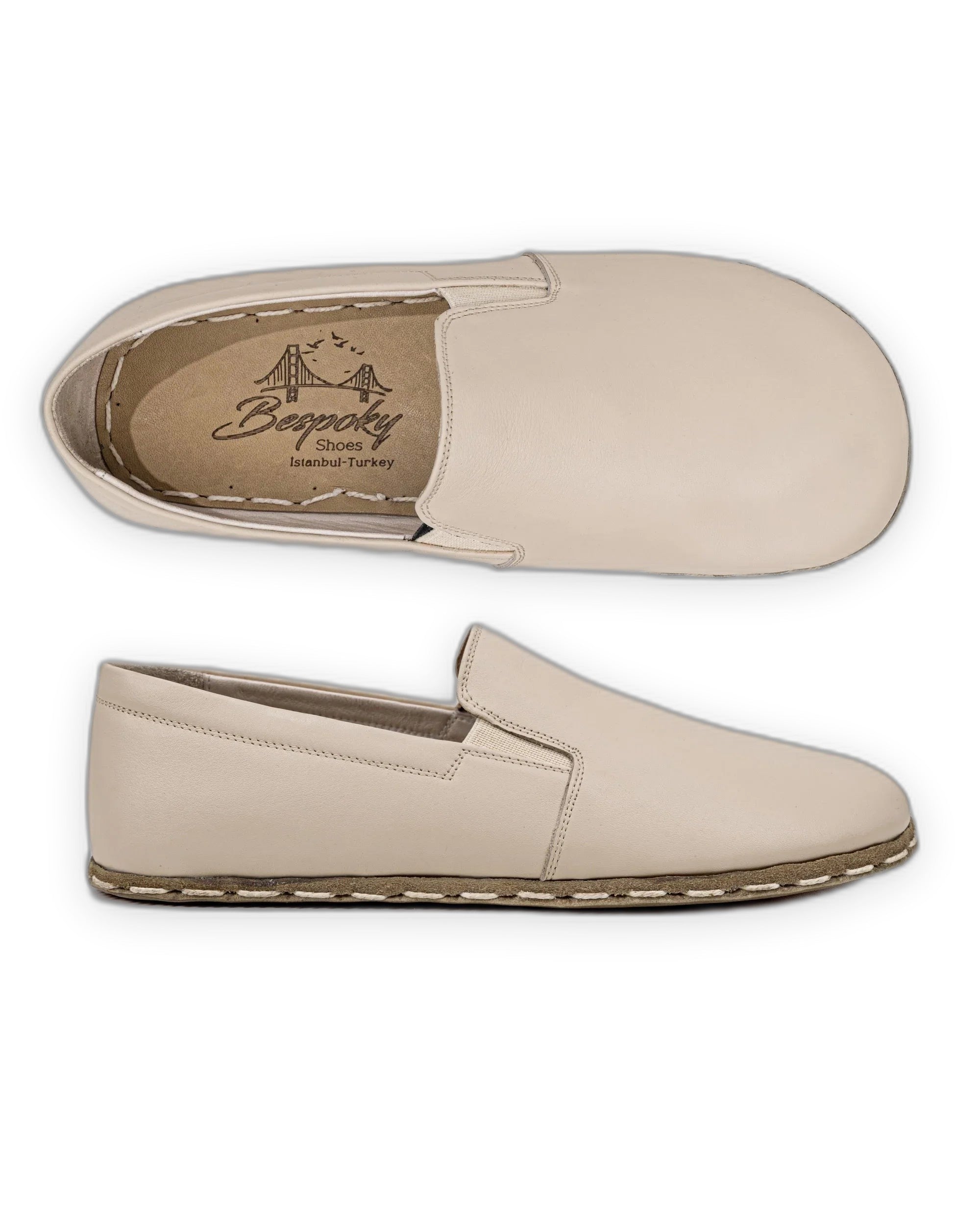 Top view Beige Barefoot Shoes - Handcrafted Calf Leather | Bespoky