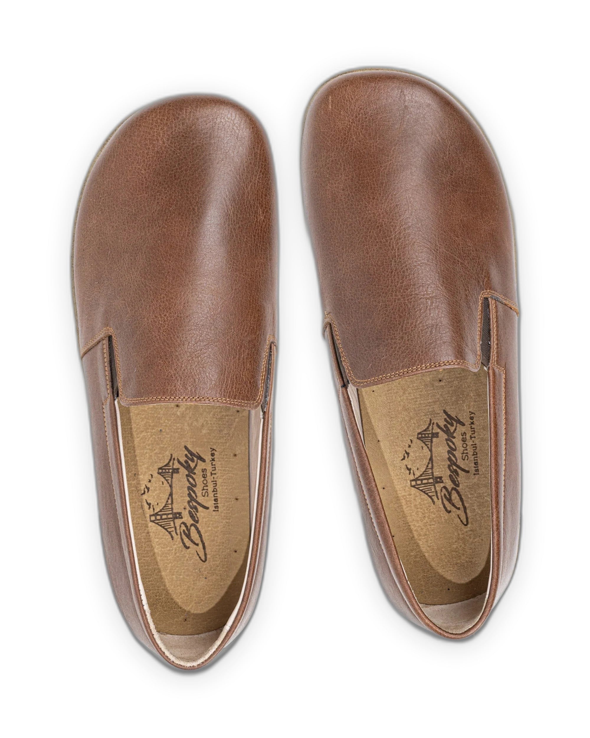 Top view Brown Barefoot Shoes - Handcrafted Calf Leather | Bespoky