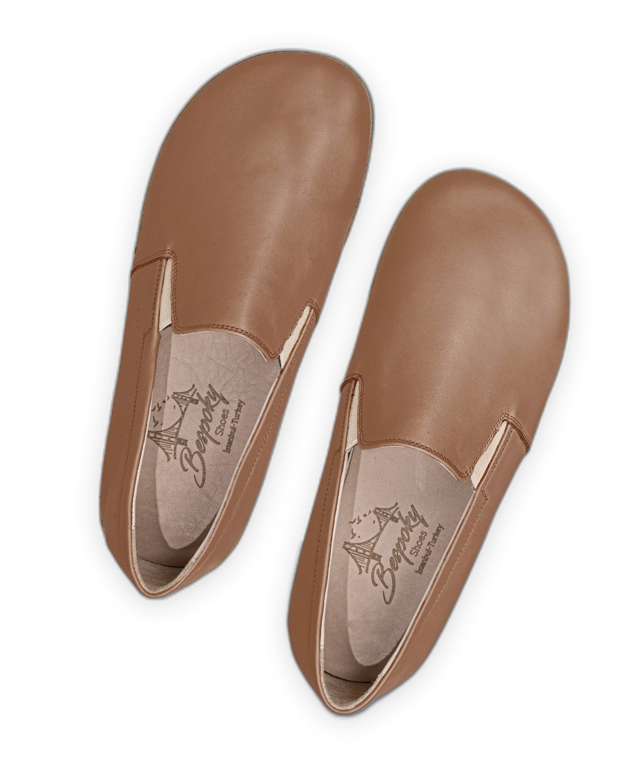 Top view Tan Barefoot Shoes - Handcrafted Calf Leather | Bespoky