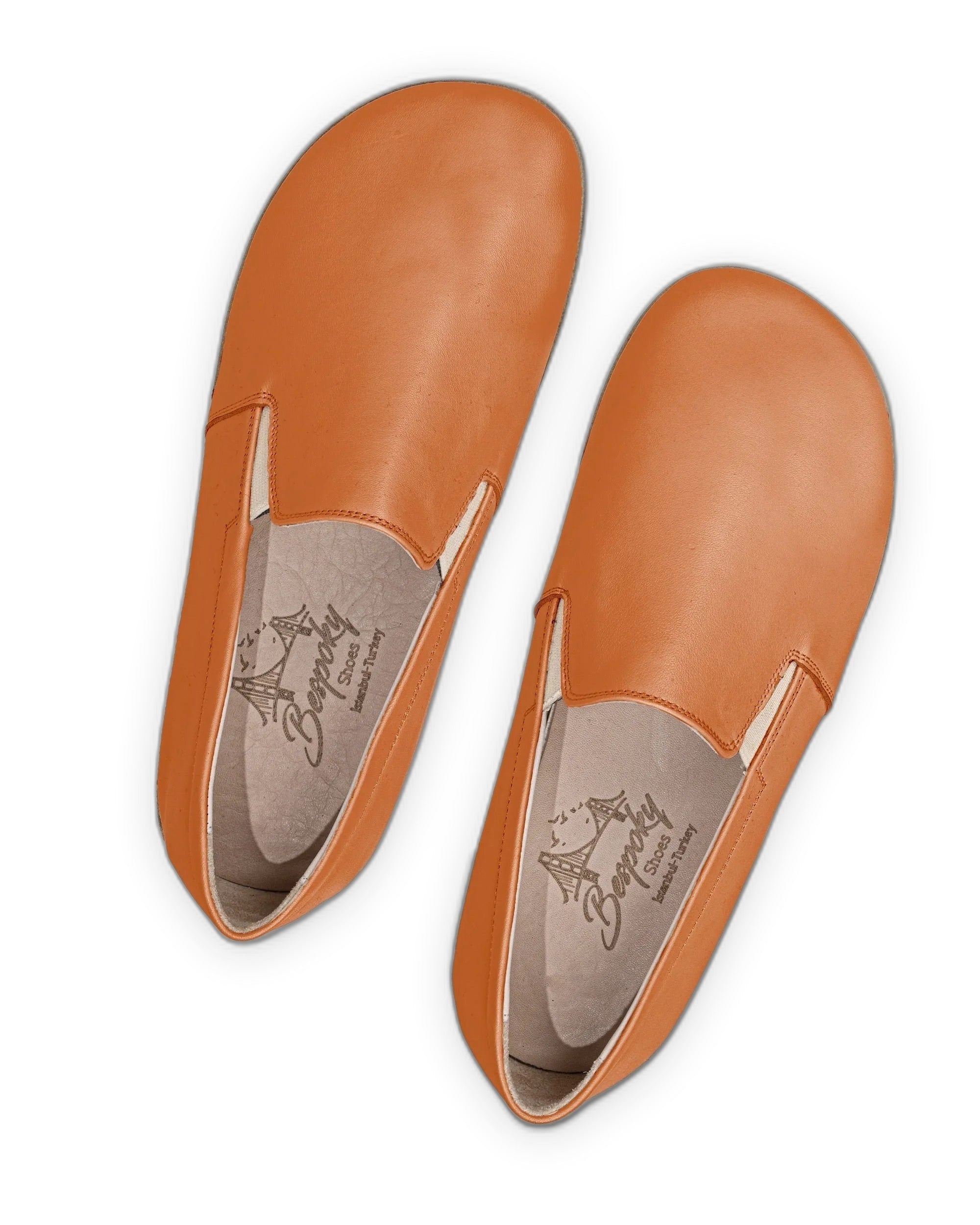 Top view Orange Barefoot Shoes - Handcrafted Calf Leather | Bespoky