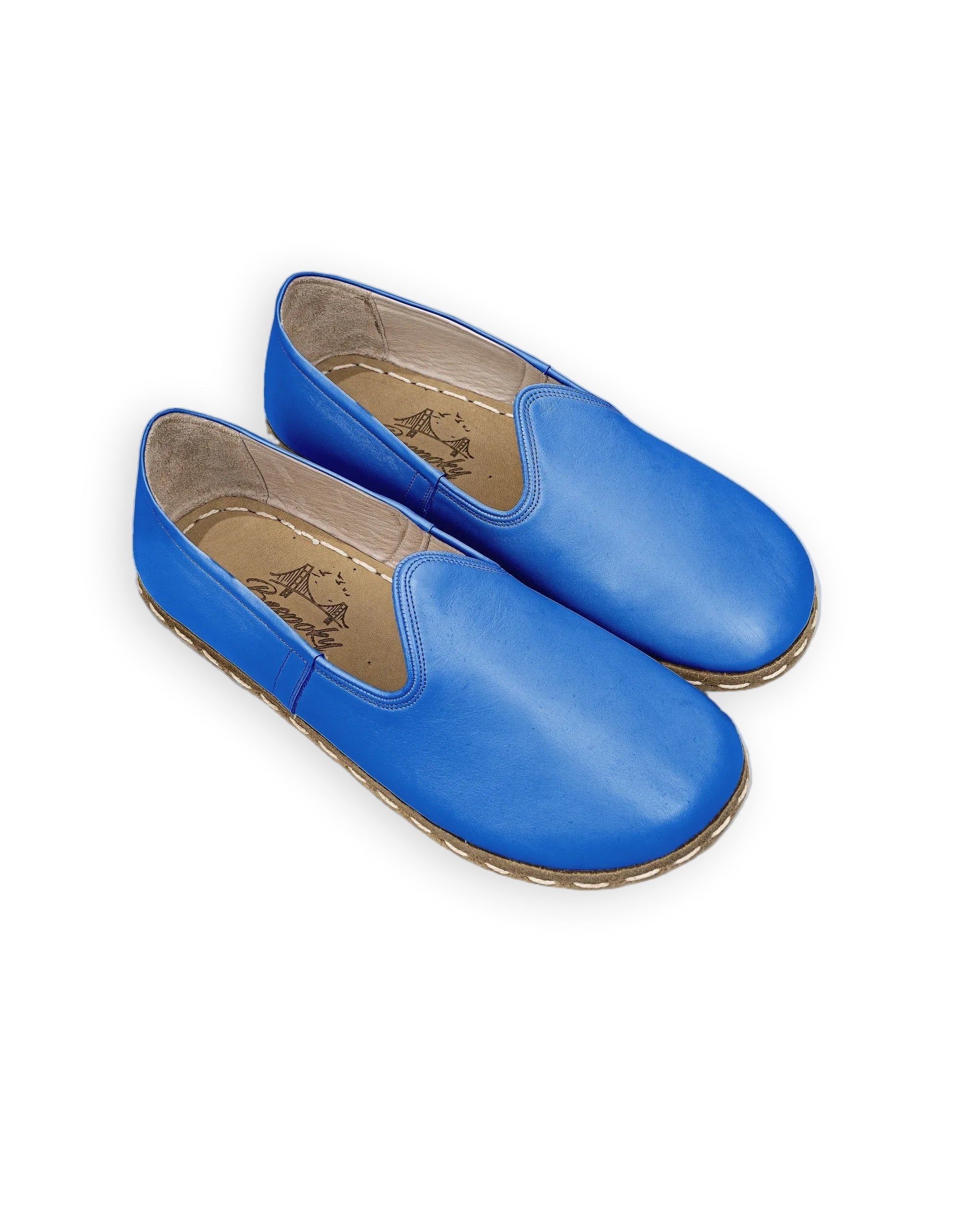 Men's Blue Barefoot Yemeni - Handcrafted Calf Leather Wide Toe Box | Bespoky