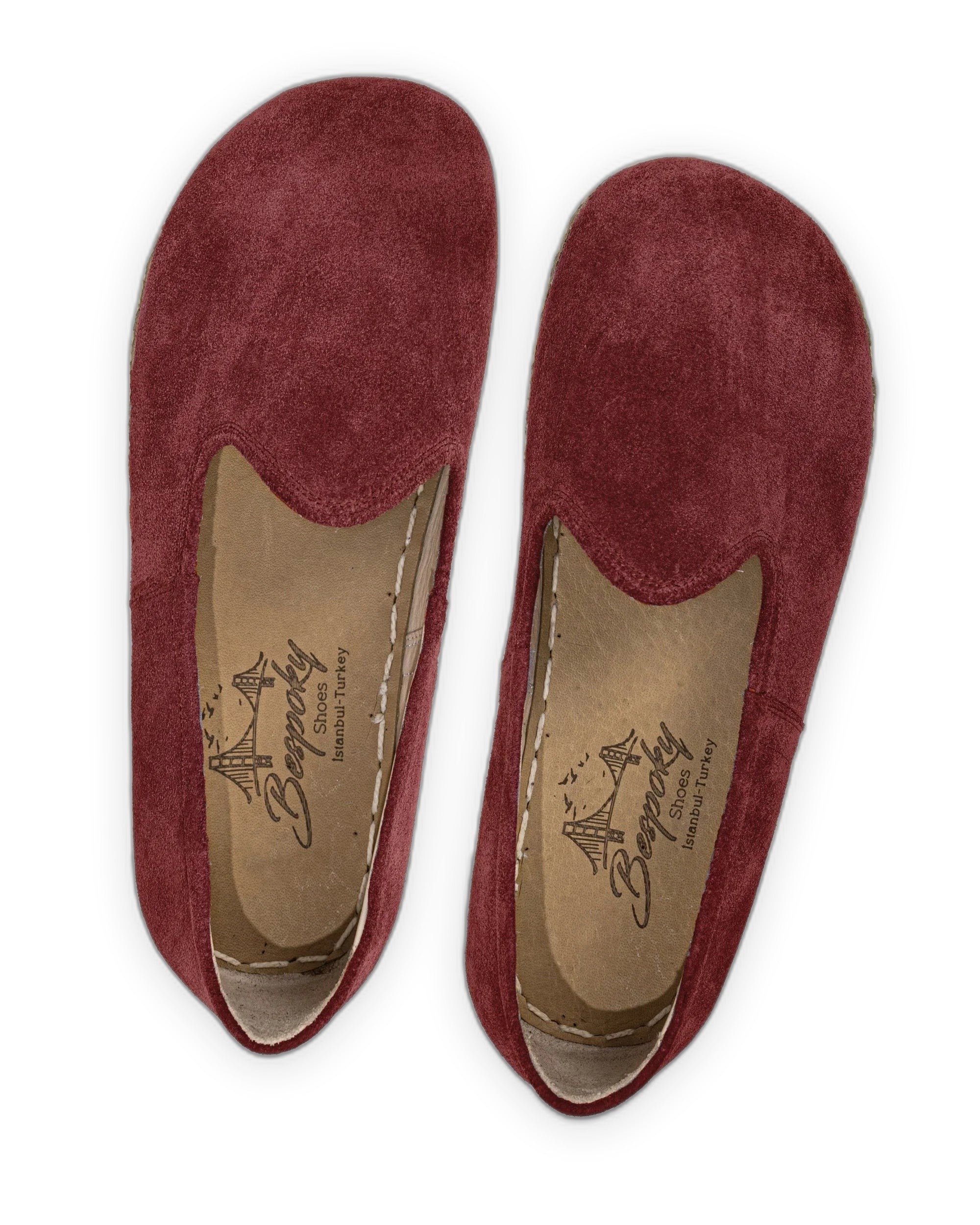 Side view Burgundy Suede Barefoot Yemeni - Calf Leather Zero Drop | Bespoky