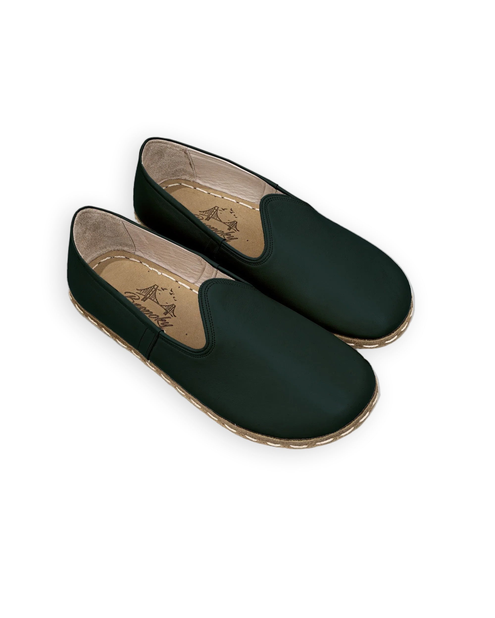 Men's Dark Green Barefoot Yemeni - Handcrafted Calf Leather Wide Toe Box | Bespoky