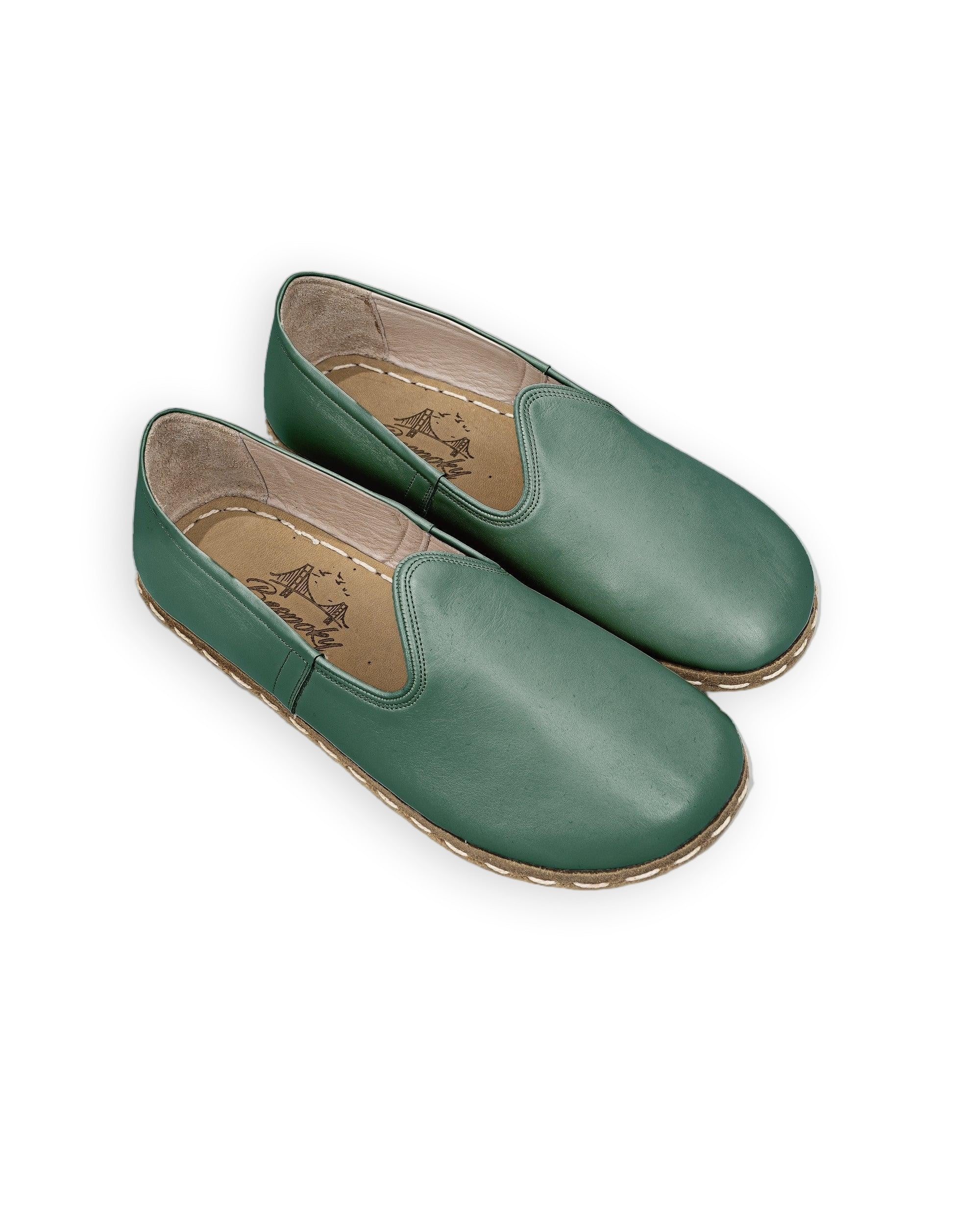 Men's Green Barefoot Yemeni - Handcrafted Calf Leather Wide Toe Box | Bespoky