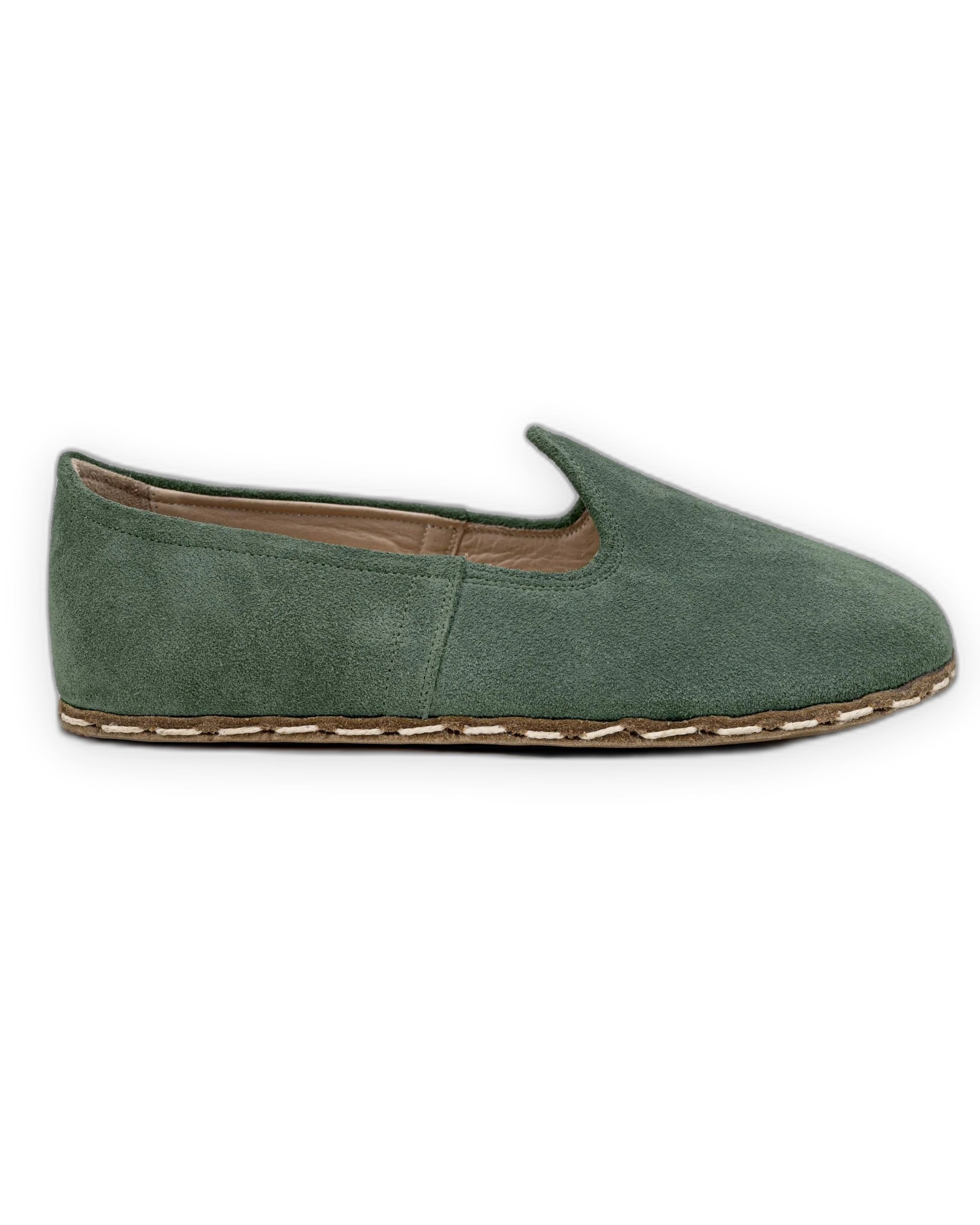 Pair Green Suede Barefoot Yemeni - Barefoot Wide Toe Calf Leather | Bespoky