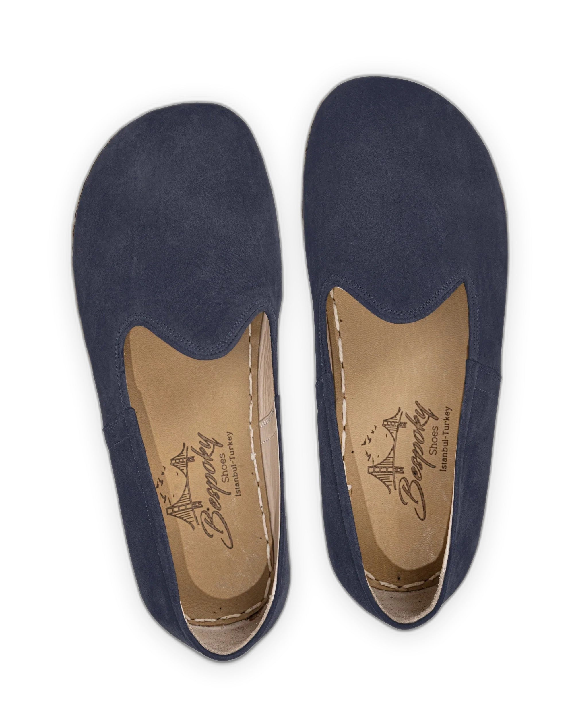 Side view Navy Nubuck Barefoot Yemeni - Calf Leather Zero Drop | Bespoky