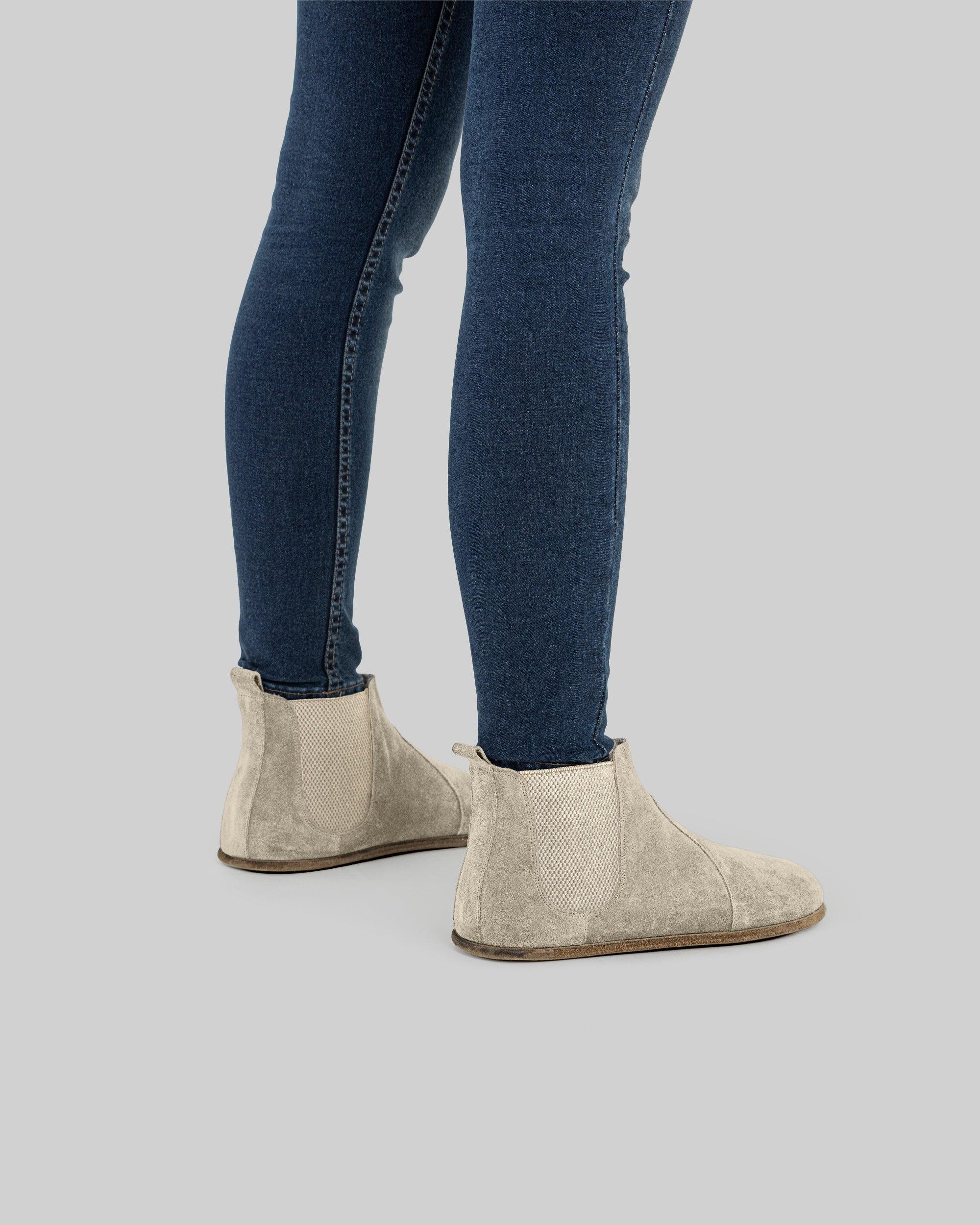Pair Cream Suede Chelsea Boots - Barefoot Wide Toe Calf Leather | Bespoky