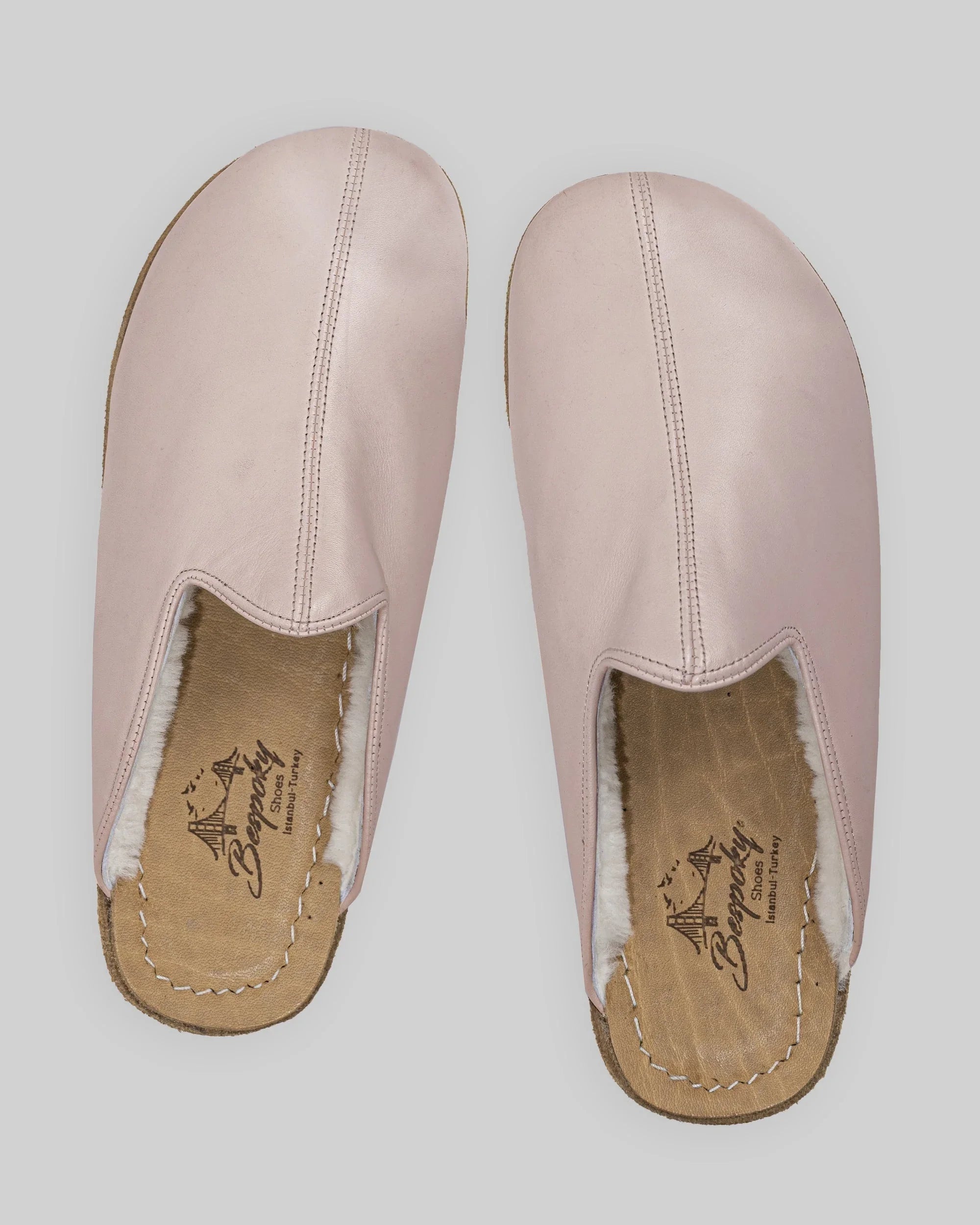 Top view Pink Shearling Slippers - Handcrafted Calf Leather | Bespoky