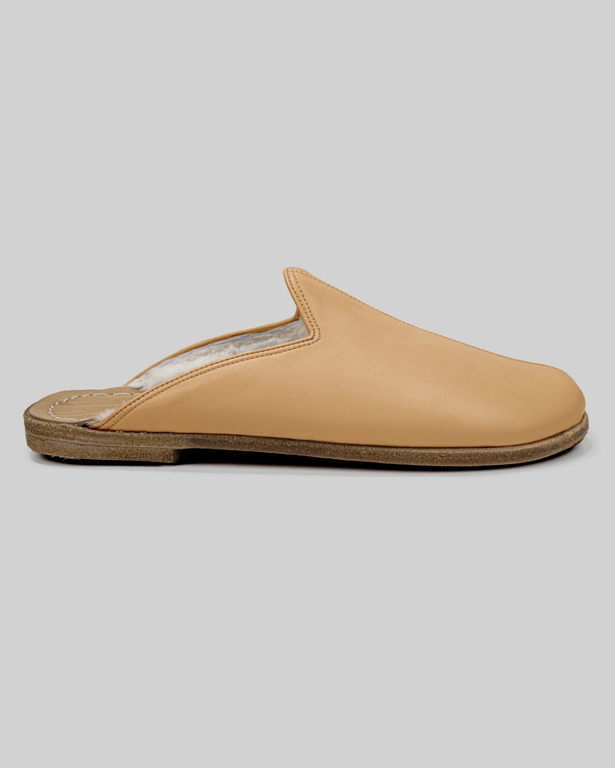 Pair Melon Yellow Shearling Slippers - Barefoot Wide Toe Calf Leather | Bespoky
