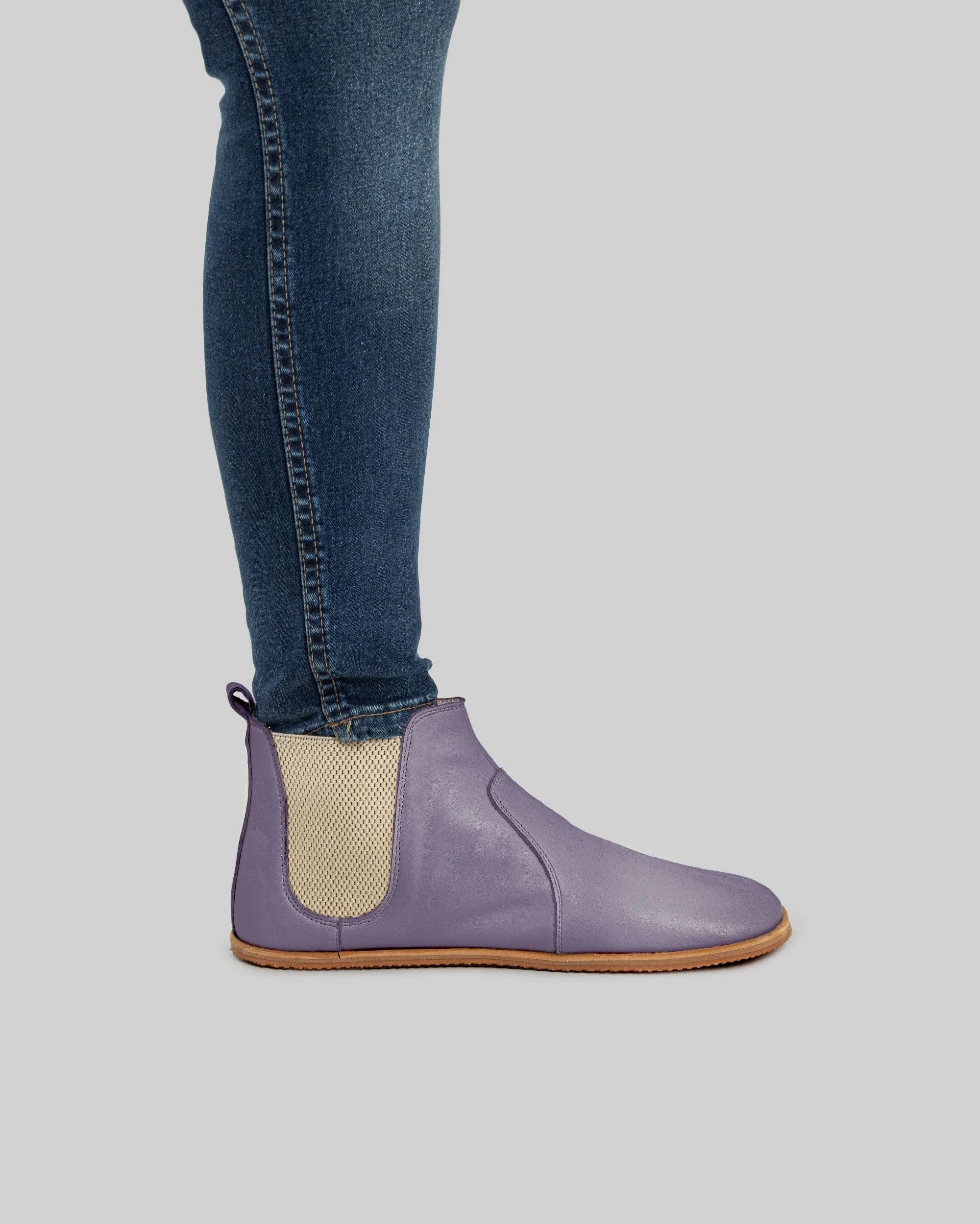 Pair Purple Chelsea Boots - Barefoot Wide Toe Calf Leather | Bespoky