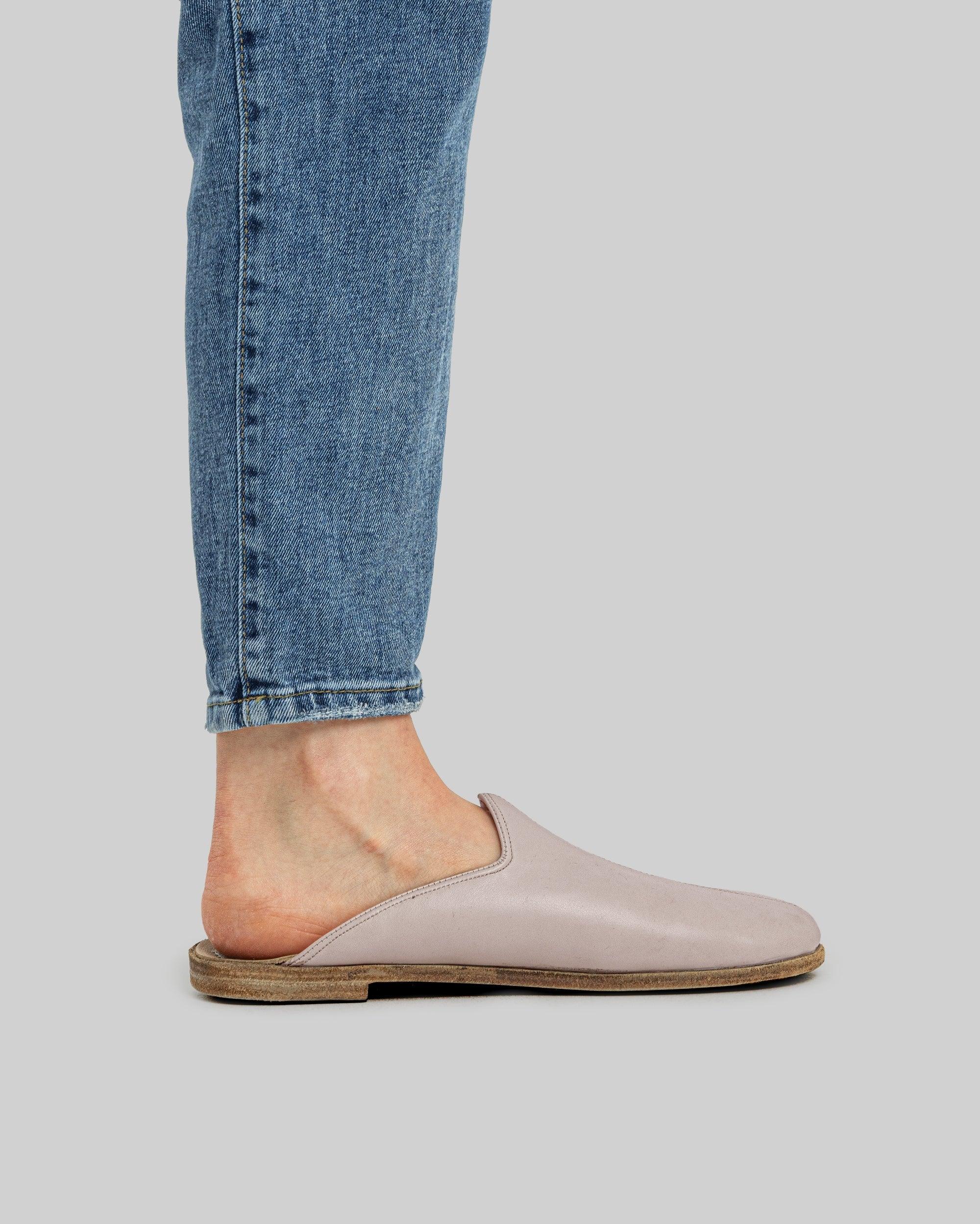 Side view Pink Shearling Slippers - Calf Leather Zero Drop | Bespoky