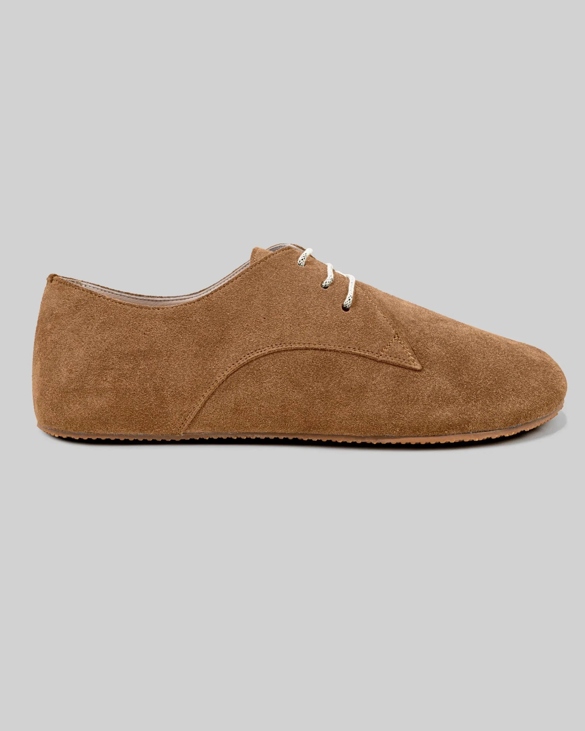 Side view Tan Suede Oxford Shoes - Calf Leather Zero Drop | Bespoky