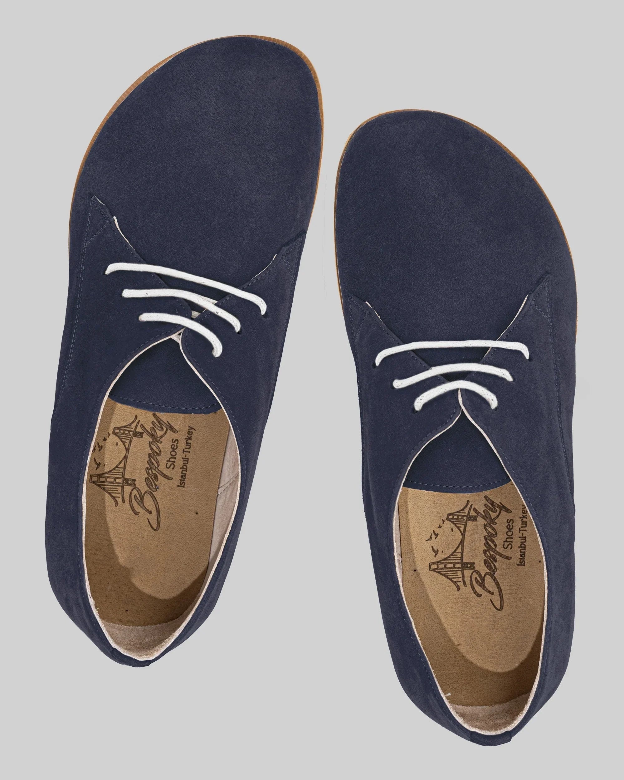 Side view Navy Nubuck Oxford Shoes - Calf Leather Zero Drop | Bespoky