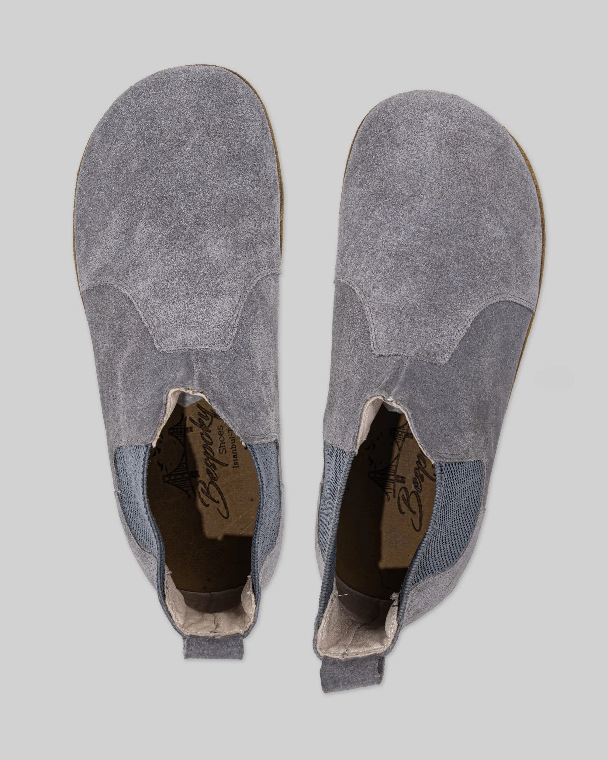Side view Grey Suede Chelsea Boots - Calf Leather Zero Drop | Bespoky