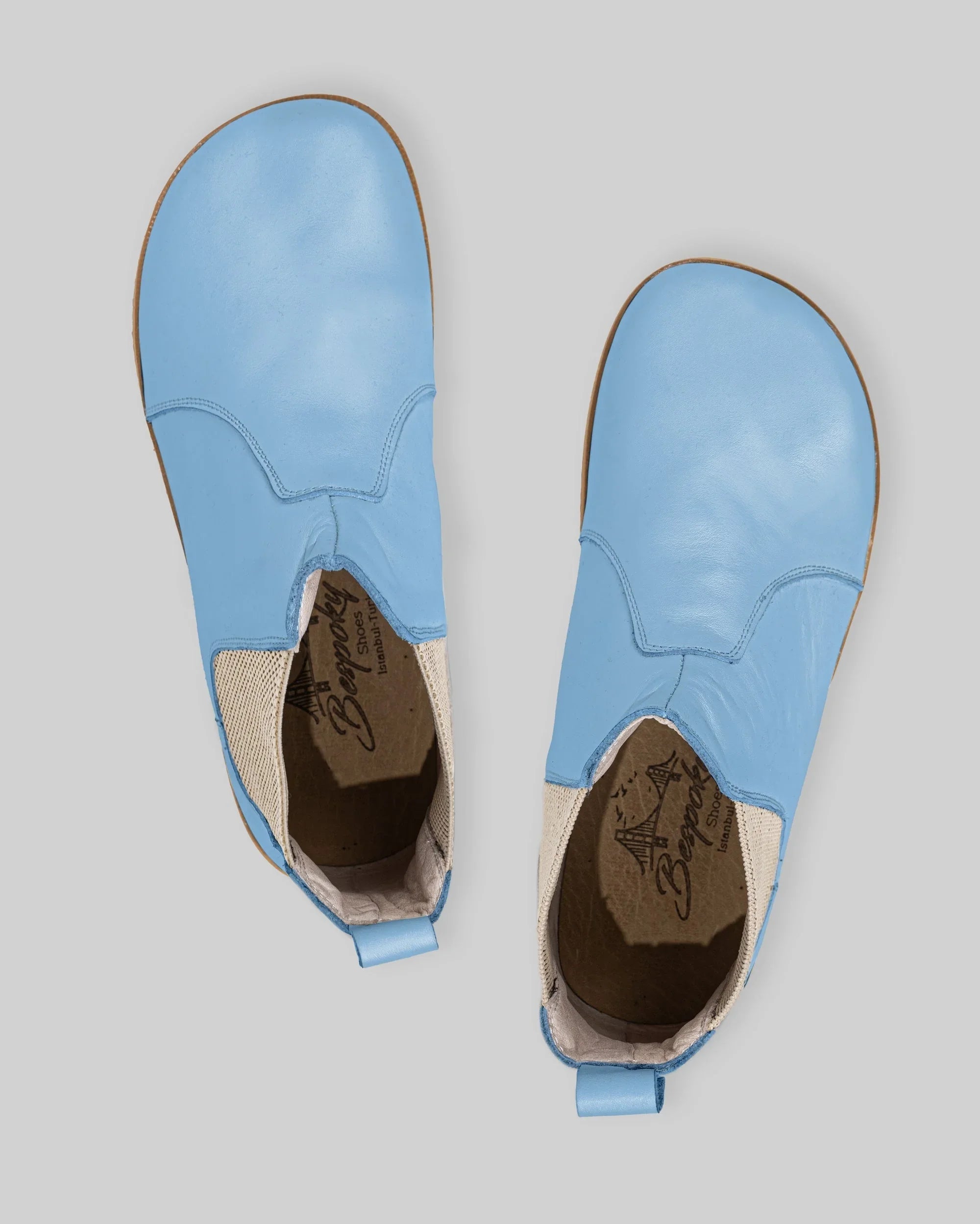 Side view Baby Blue Chelsea Boots - Calf Leather Zero Drop | Bespoky