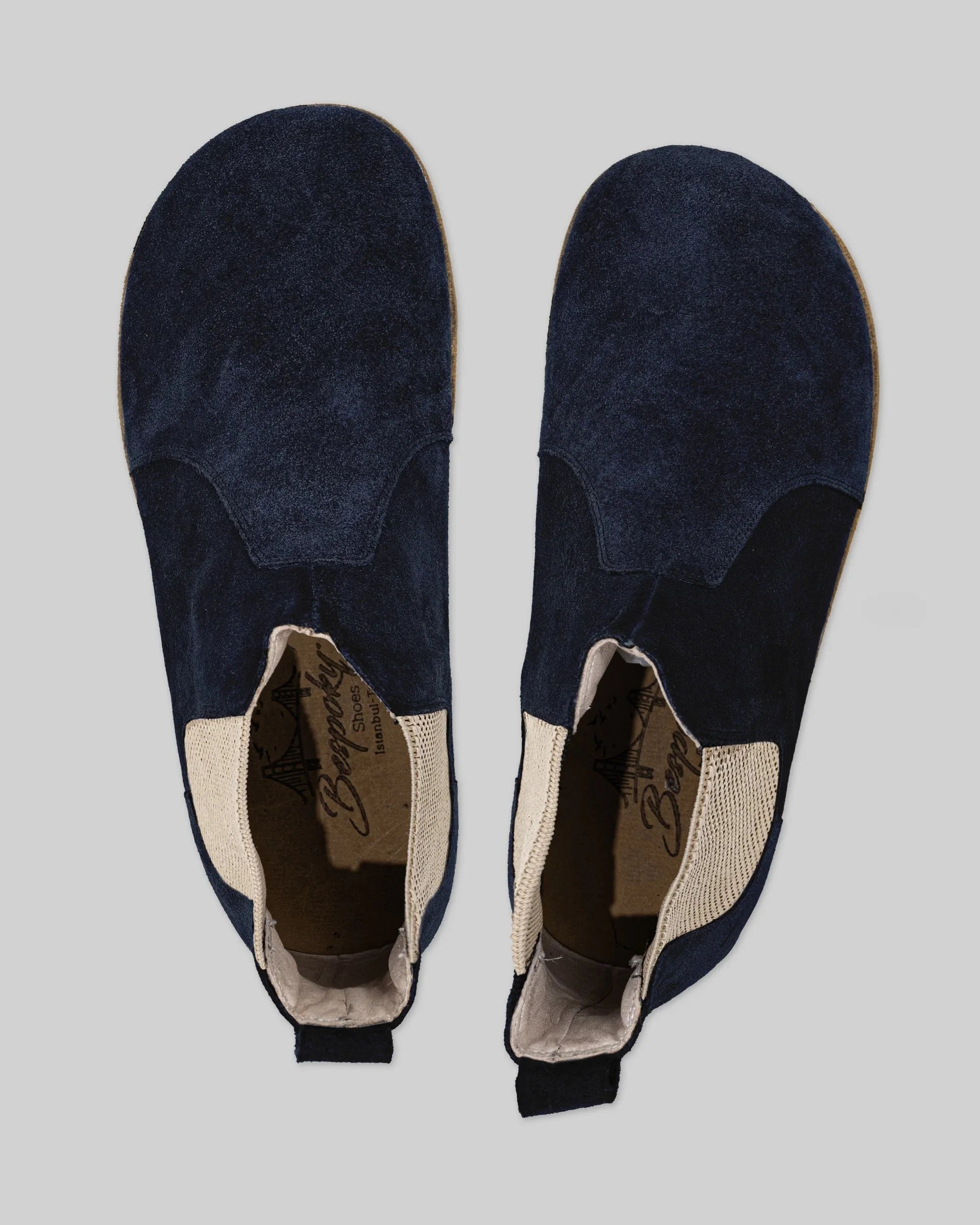 Side view Navy Suede Chelsea Boots - Calf Leather Zero Drop | Bespoky
