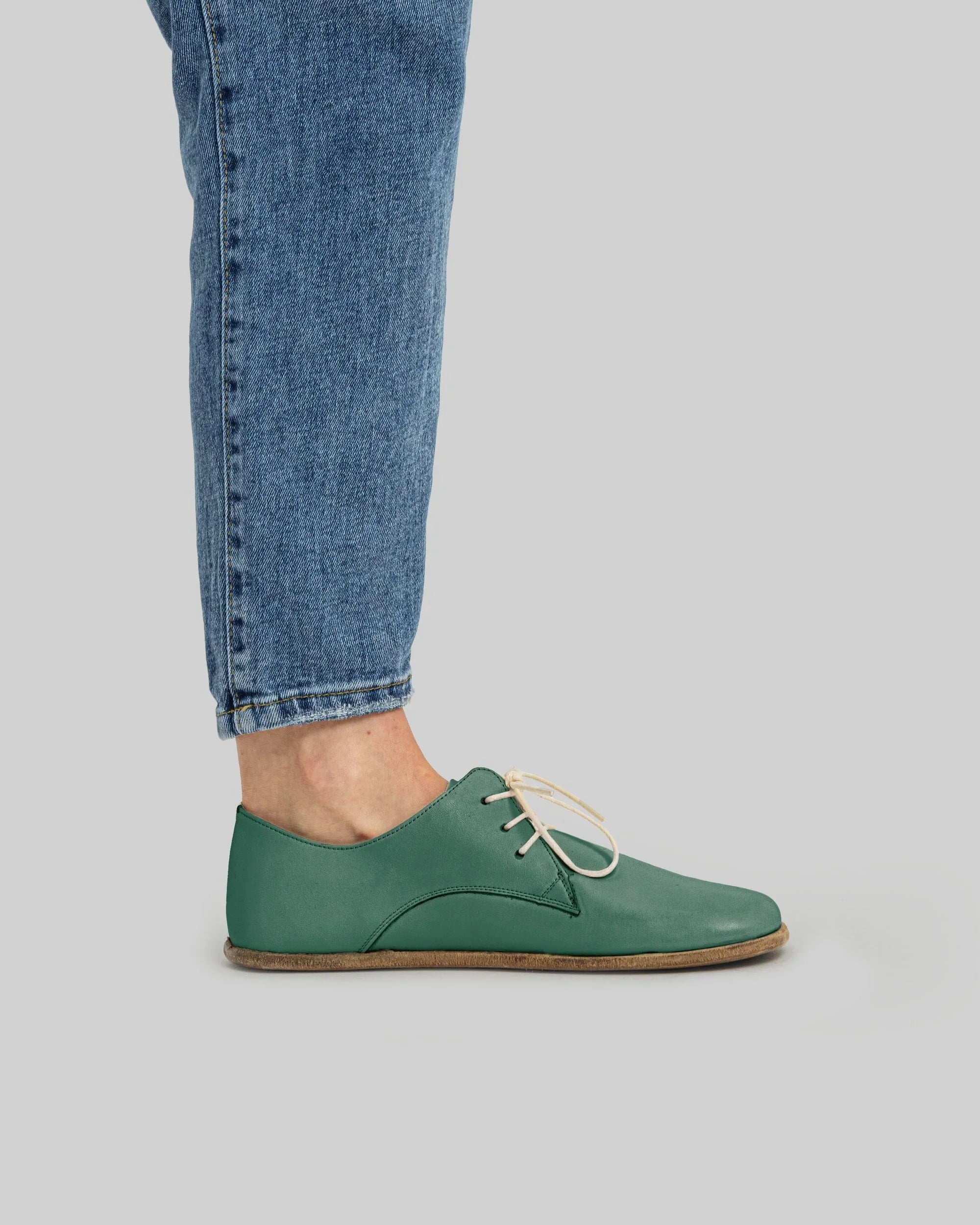 Pair Green Oxford Shoes - Barefoot Wide Toe Calf Leather | Bespoky