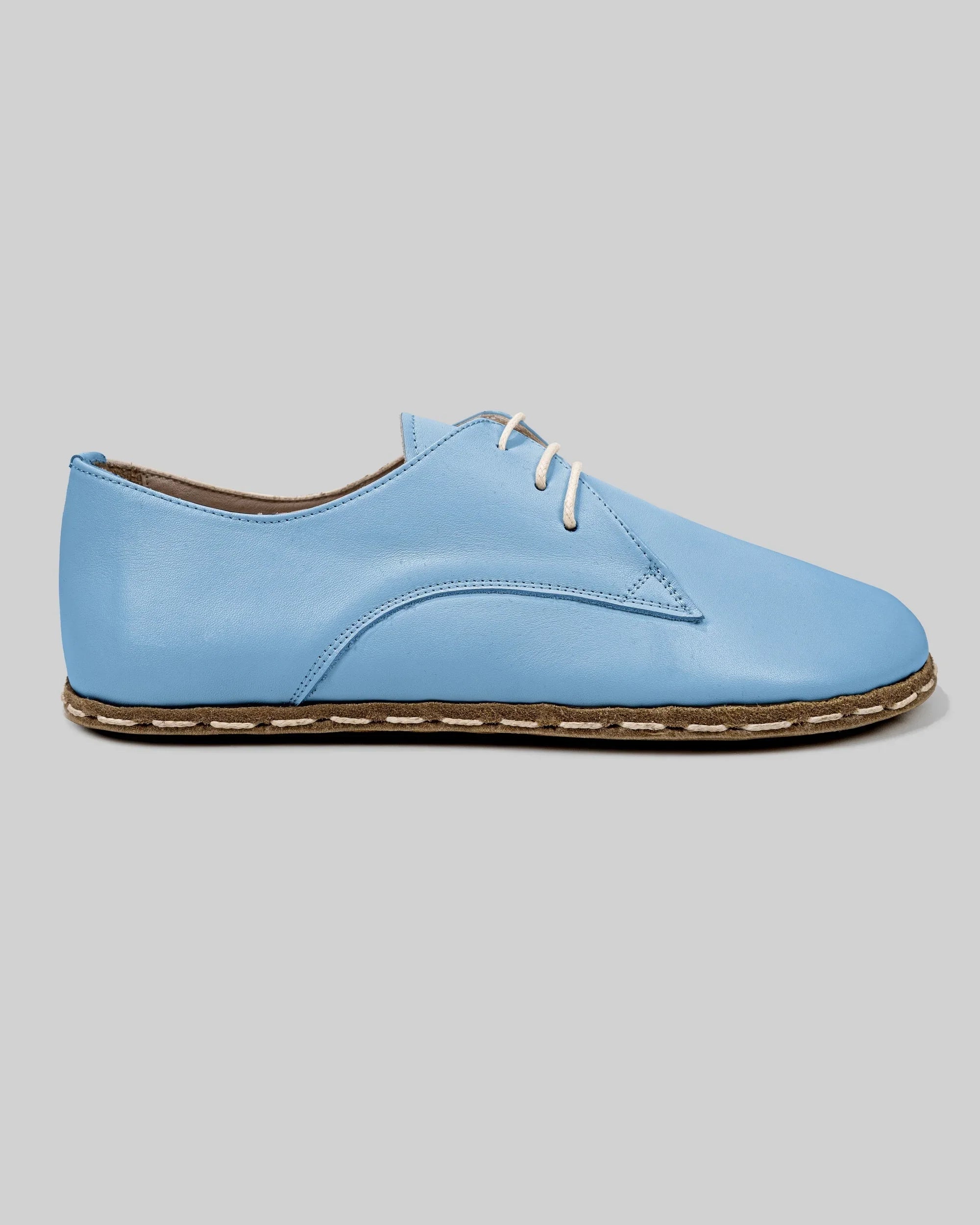 Side view Baby Blue Oxford Shoes - Calf Leather Zero Drop | Bespoky