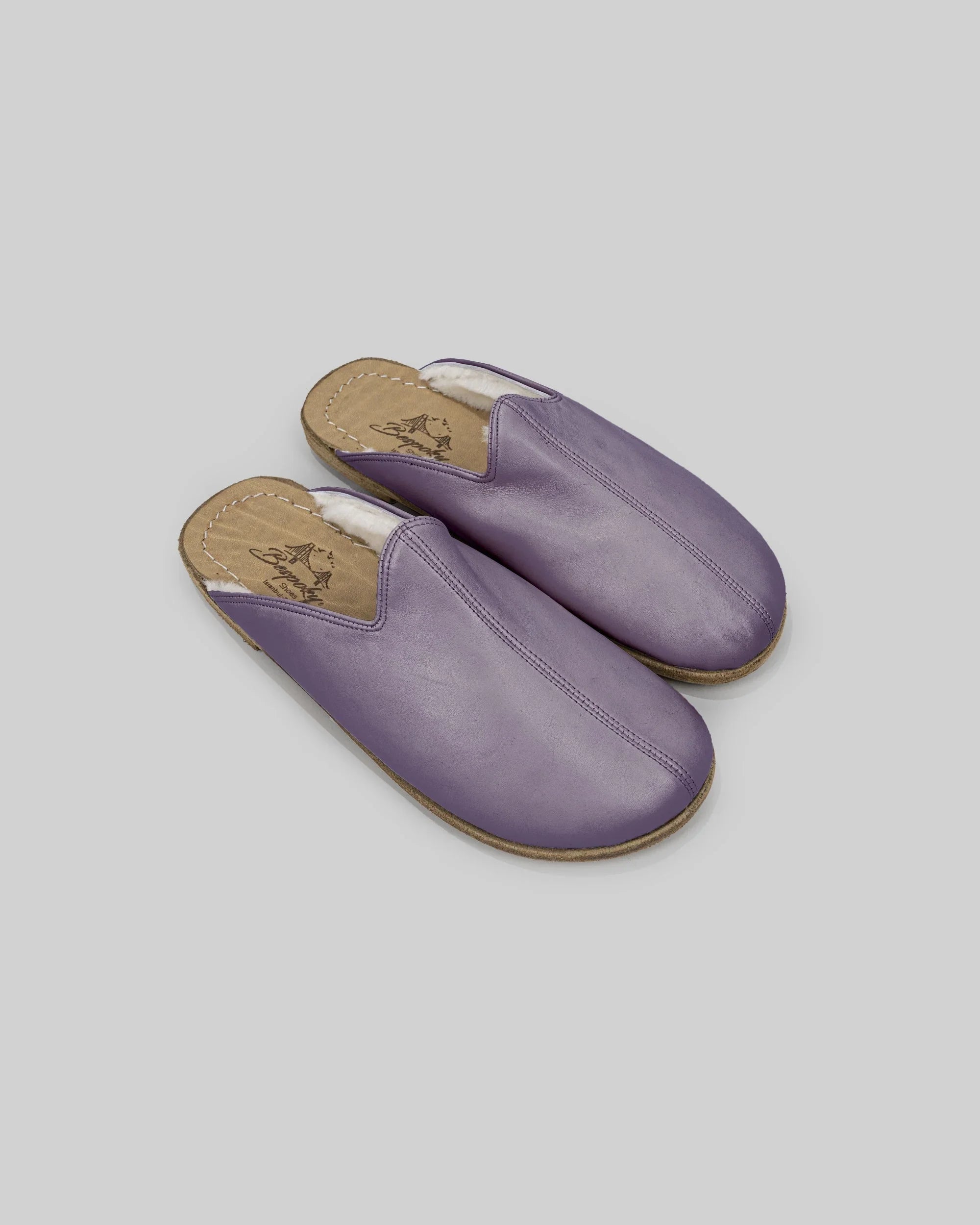 Women's Purple Shearling Slippers - Handcrafted Calf Leather Wide Toe Box | Bespoky