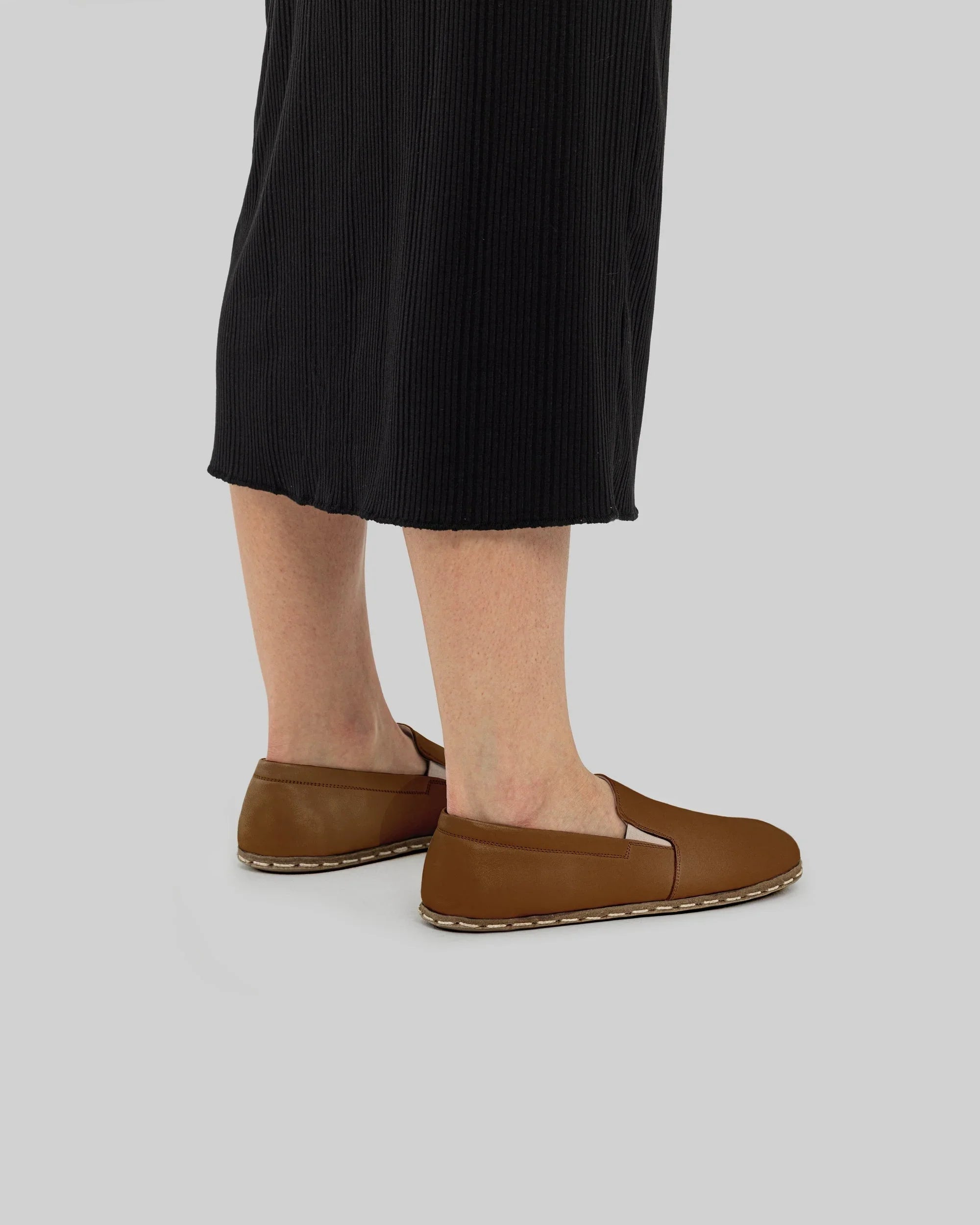 Detail Dark Tan Barefoot Shoes - Handcrafted Calf Leather Turkey | Bespoky