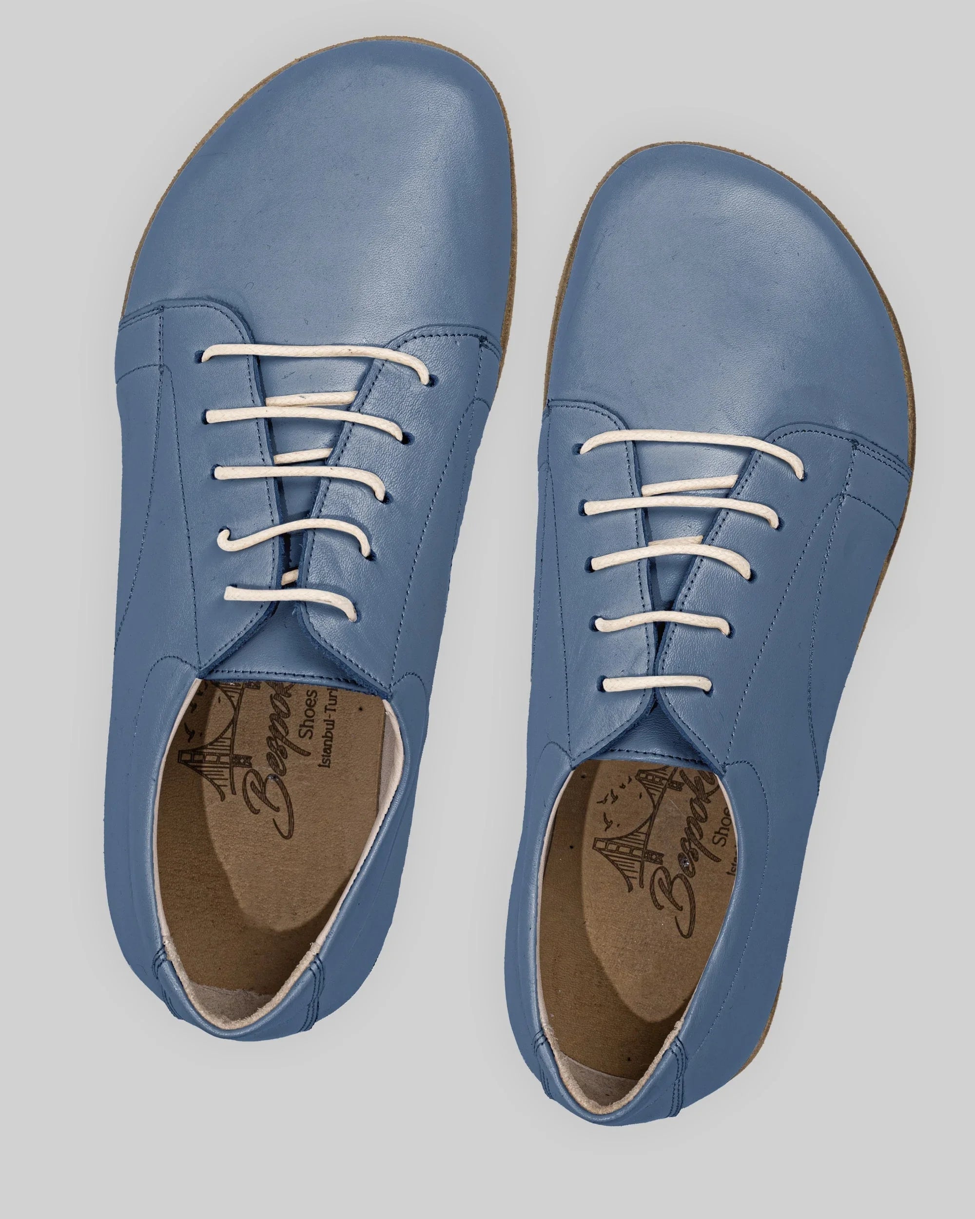 Side view Jean Blue Barefoot Sneaker - Calf Leather Zero Drop | Bespoky