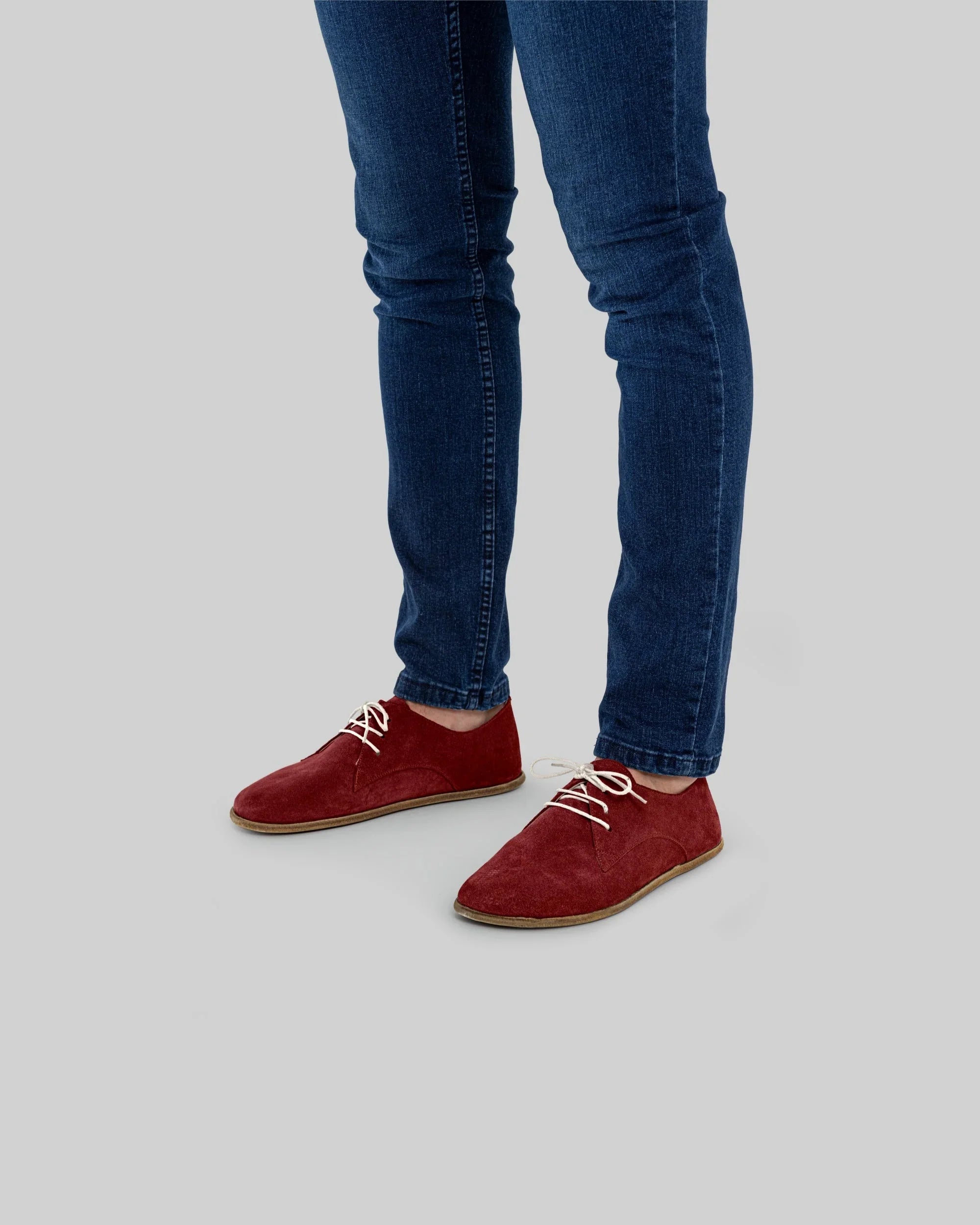 Side view Burgundy Suede Oxford Shoes - Calf Leather Zero Drop | Bespoky