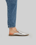 Pair Silver Pointed Toe Mules - Barefoot Wide Toe Calf Leather | Bespoky