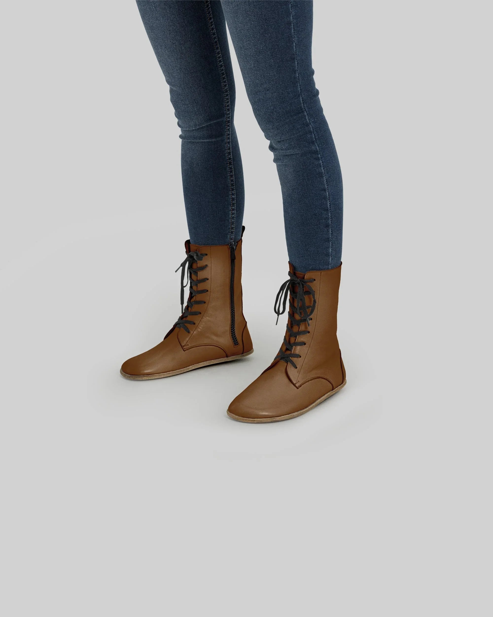 Men's Dark Tan Barefoot Boot - Handcrafted Calf Leather Wide Toe Box | Bespoky