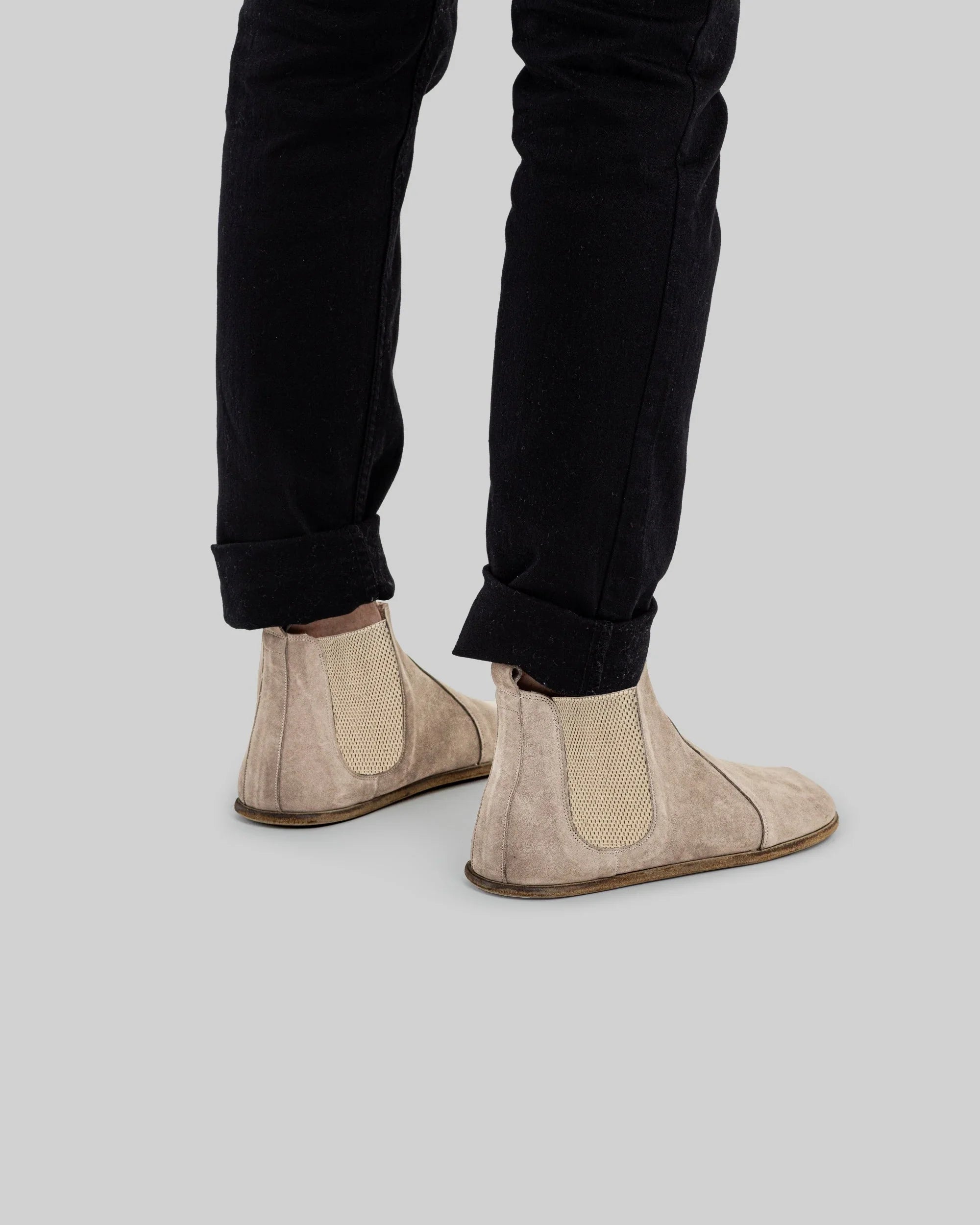 Pair Beige Nubuck Chelsea Boots - Barefoot Wide Toe Calf Leather | Bespoky