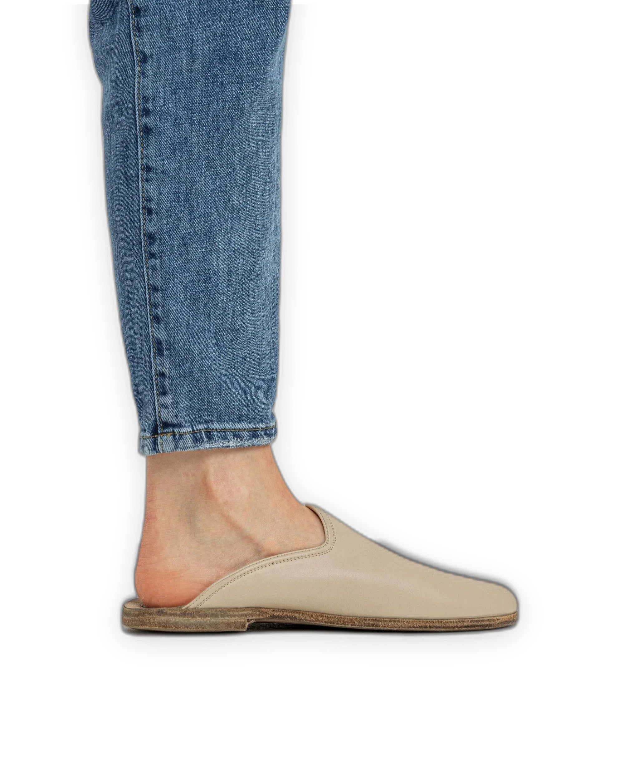 Pair Beige Shearling Slippers - Barefoot Wide Toe Calf Leather | Bespoky
