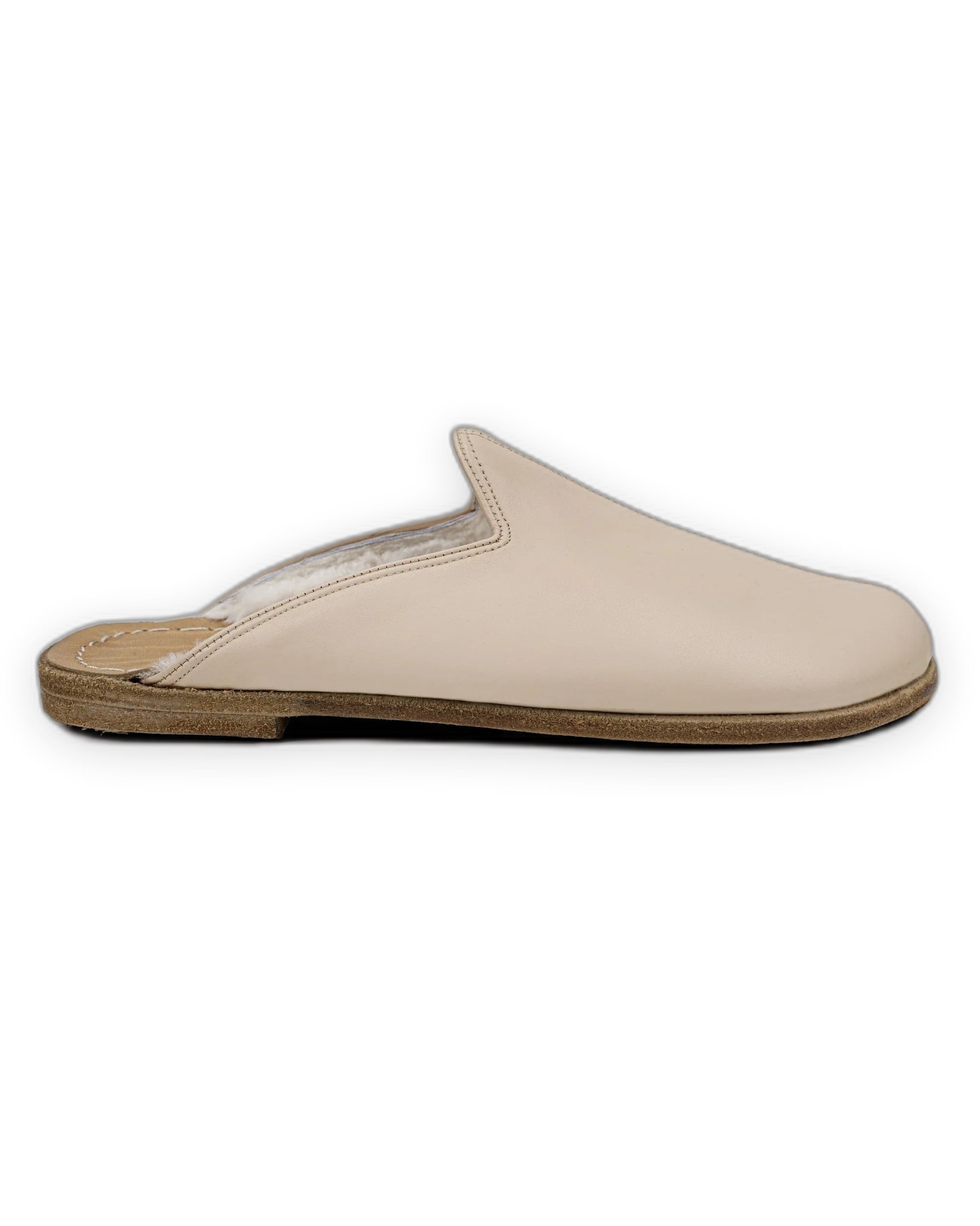 Sole detail Beige Shearling Slippers - Zero Drop Calf Leather | Bespoky