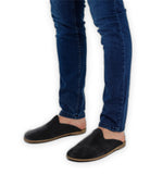 Top view Black Suede Shearling Slippers - Handcrafted Calf Leather | Bespoky
