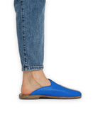 Side view Blue Shearling Slippers - Calf Leather Zero Drop | Bespoky