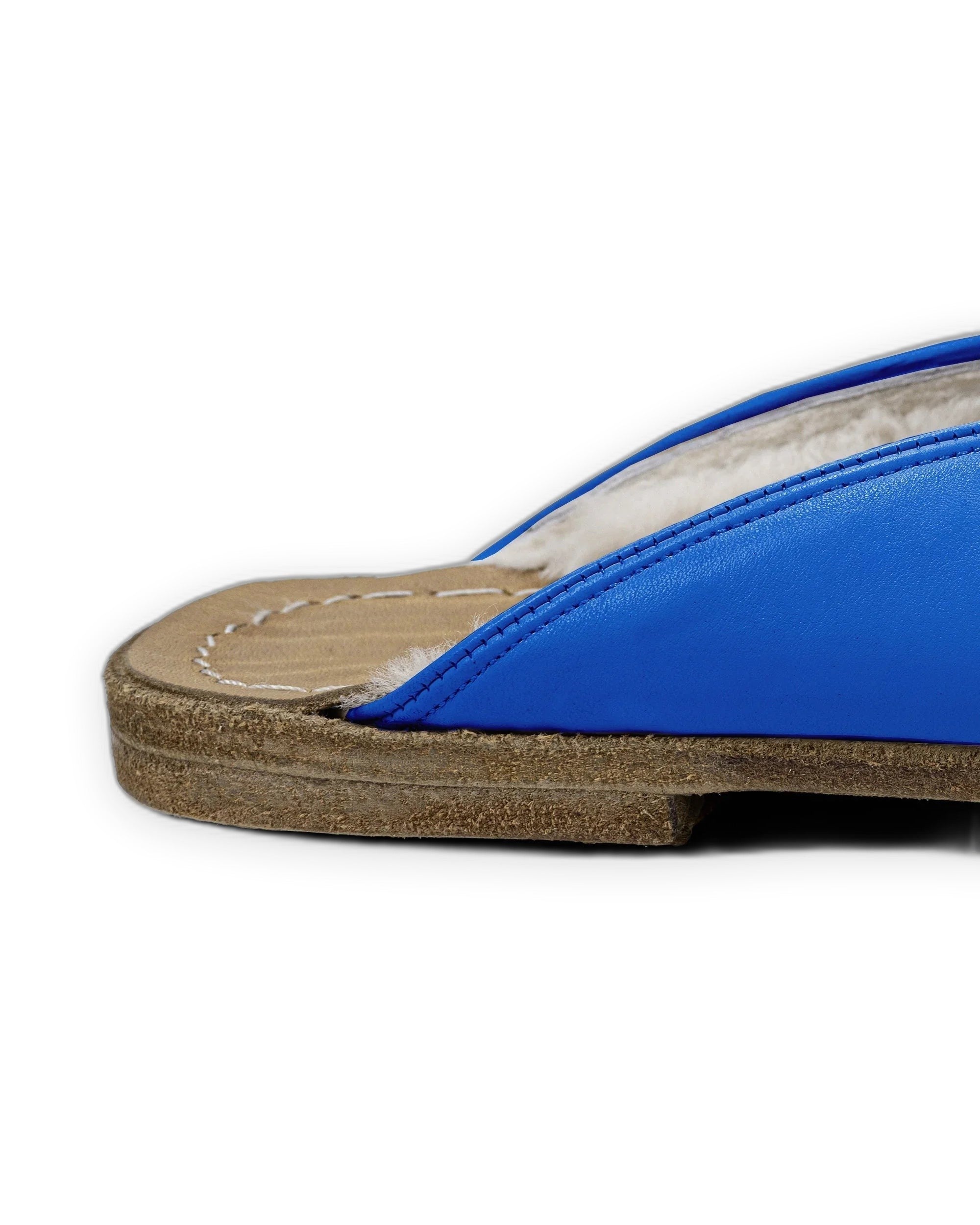 Back view Blue Shearling Slippers - Calf Leather Handcrafted | Bespoky