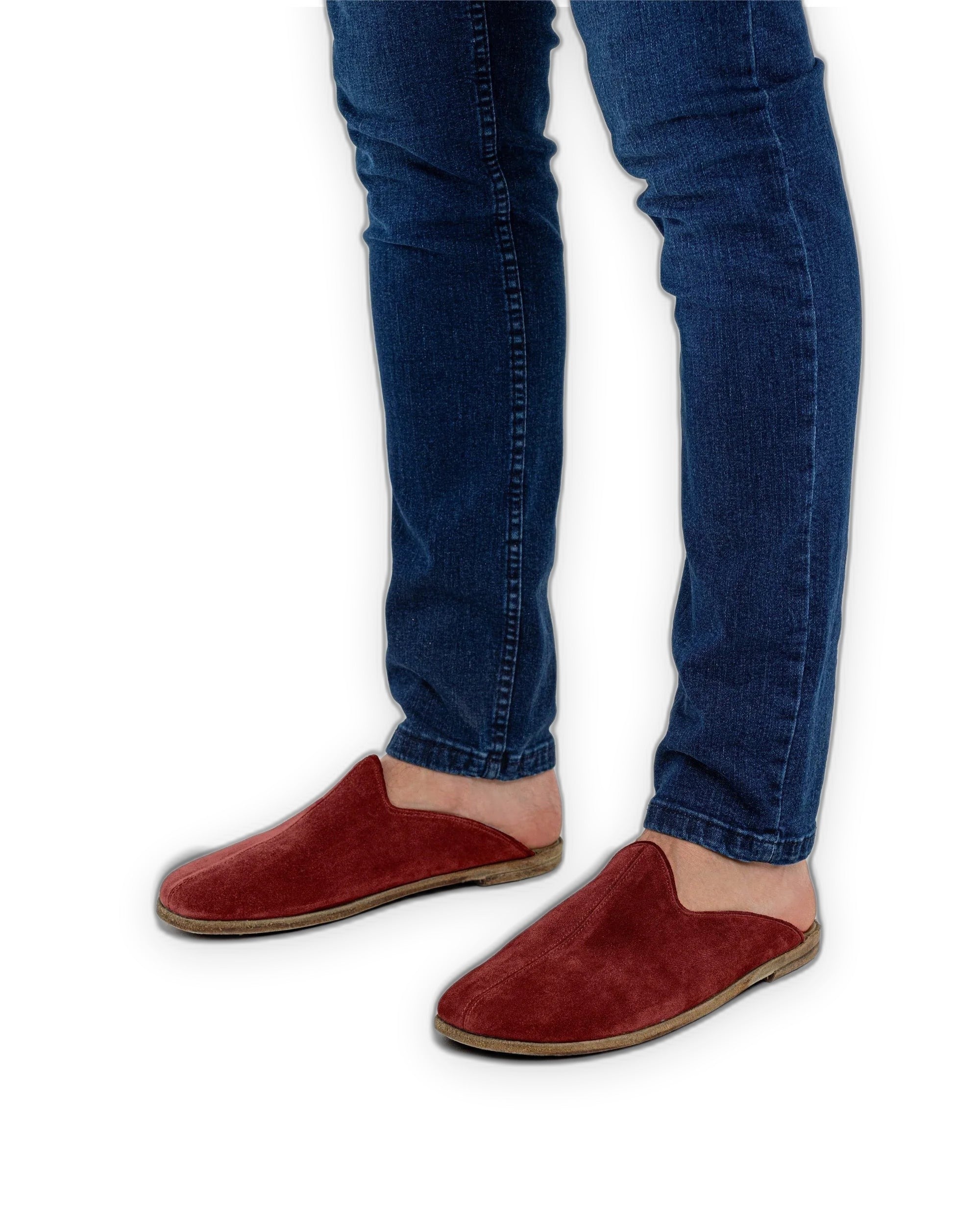 Top view Burgundy Suede Shearling Slippers - Handcrafted Calf Leather | Bespoky
